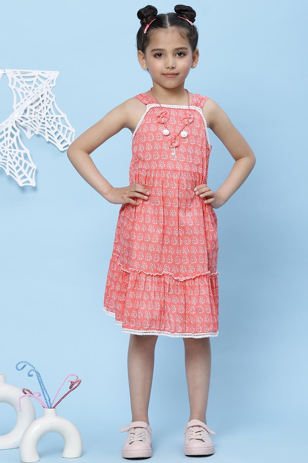 Pink Cotton A-Line Printed Dress image number 0