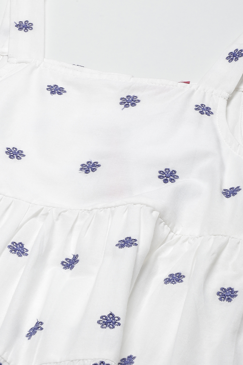 White Cotton Flared Embroidered Dress image number 1