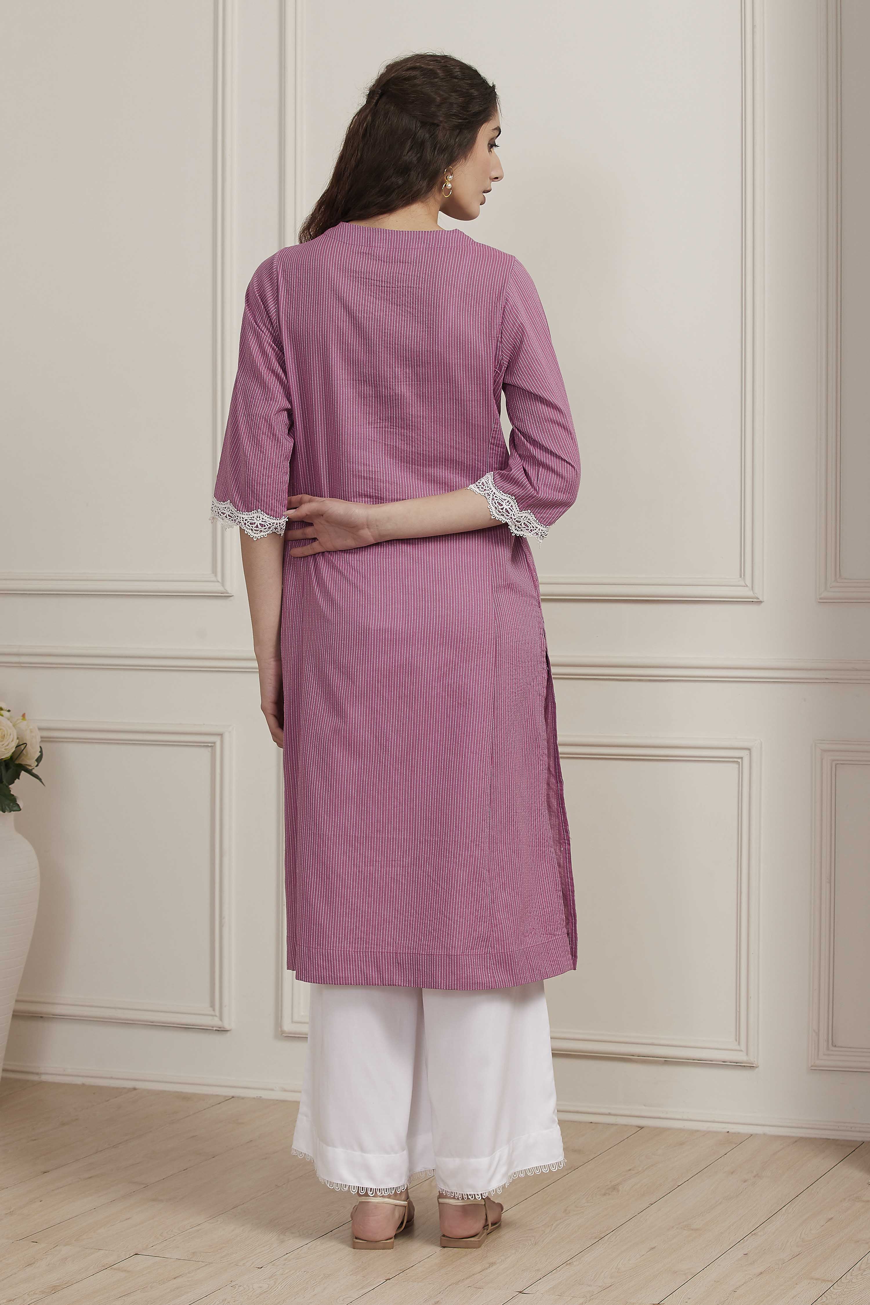 Blue Cotton Straight Kurta image number 3