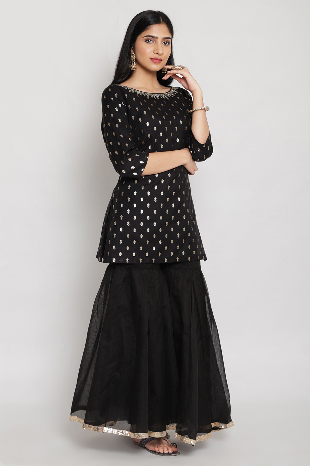 Black Metallic Kurta Garara Suit Set image number 3