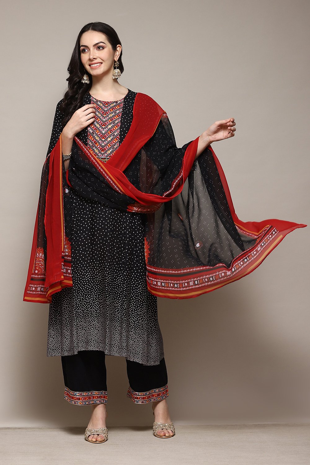 Black LIVA Kalidar Kurta Palazzo Suit Set image number 0