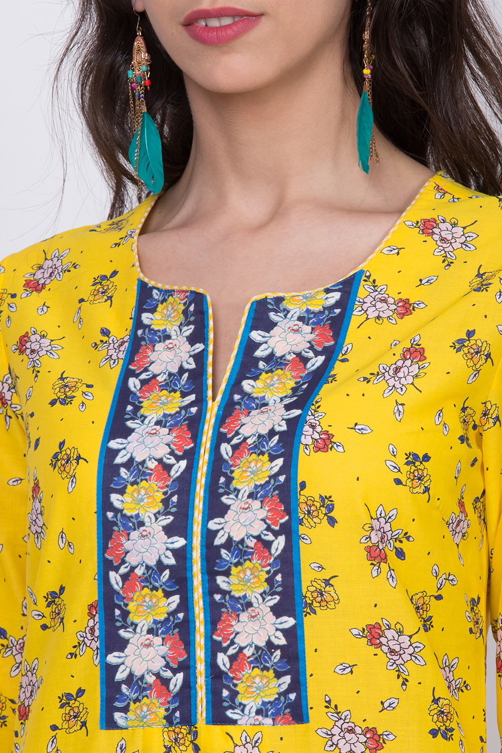 Yellow Cotton Straight Printed Kurta image number 1