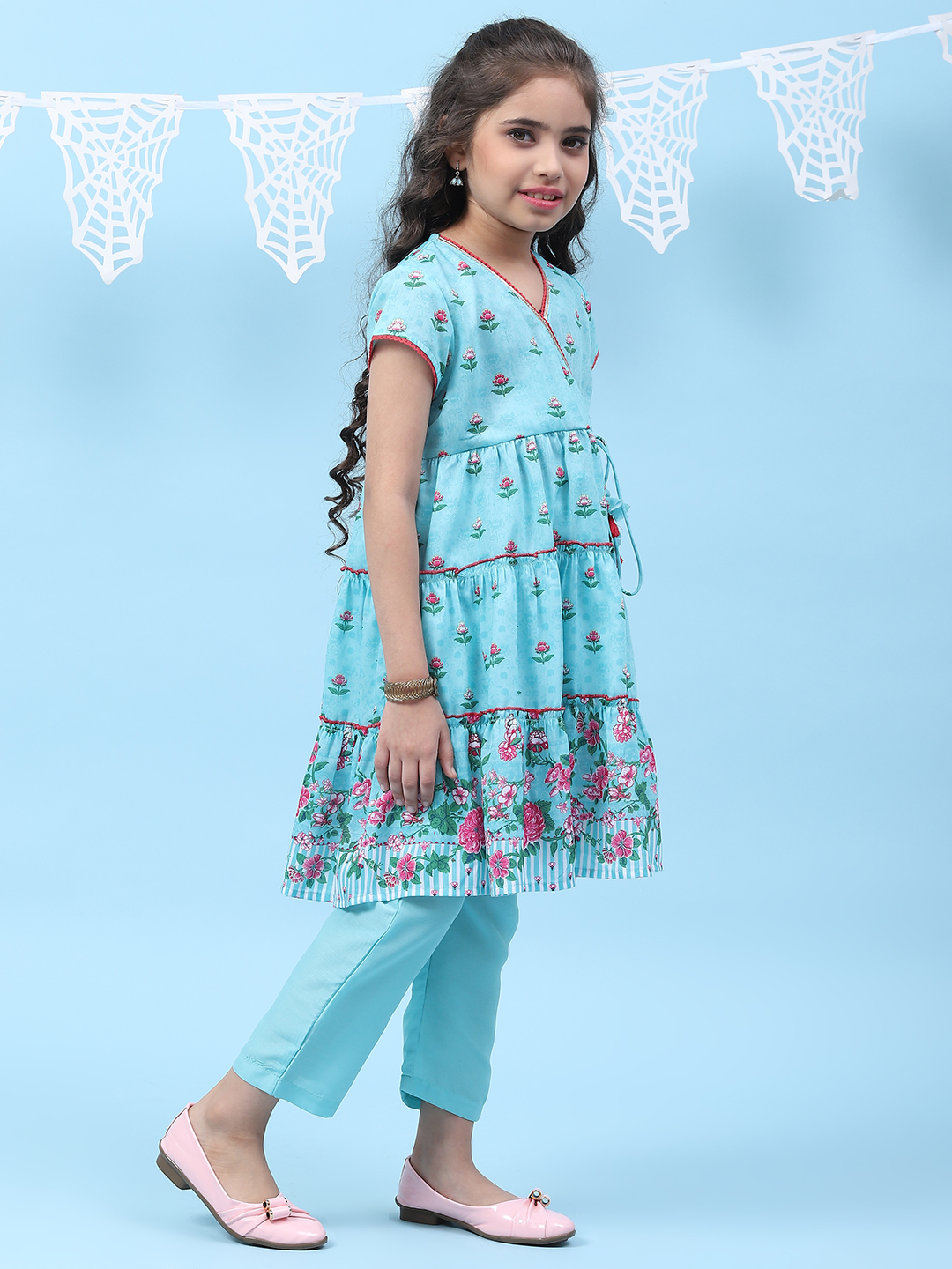 Sky Blue Art Silk Straight Printed Kurta image number 5