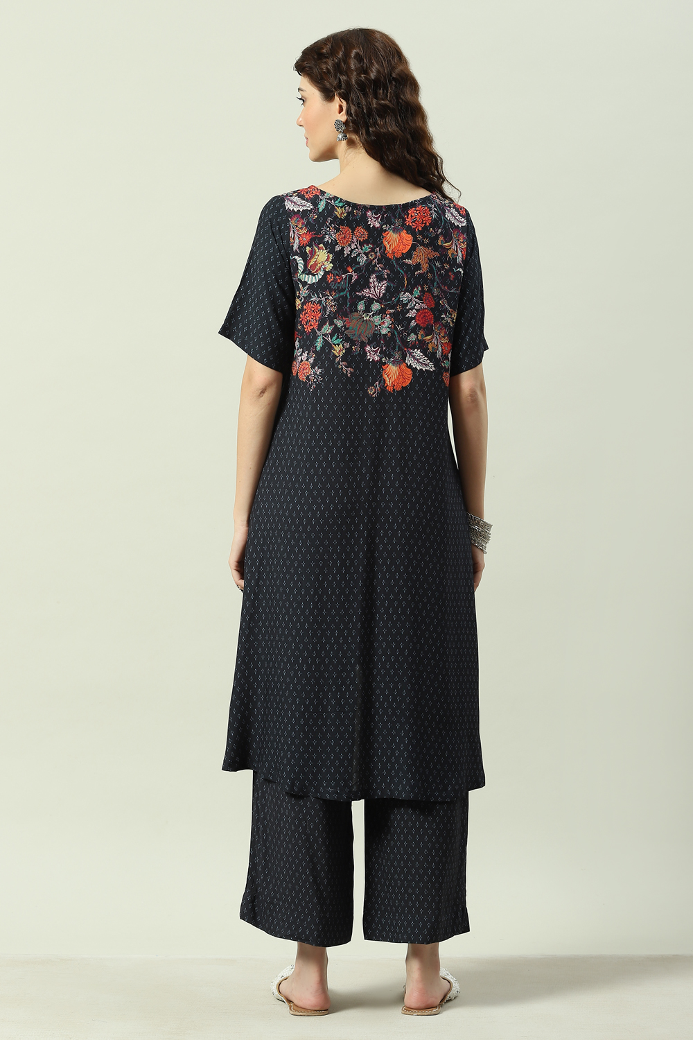 Floral Printed & Hand Embroidered Asymmetric Kurta with Flared Palazzo –  FASHOR