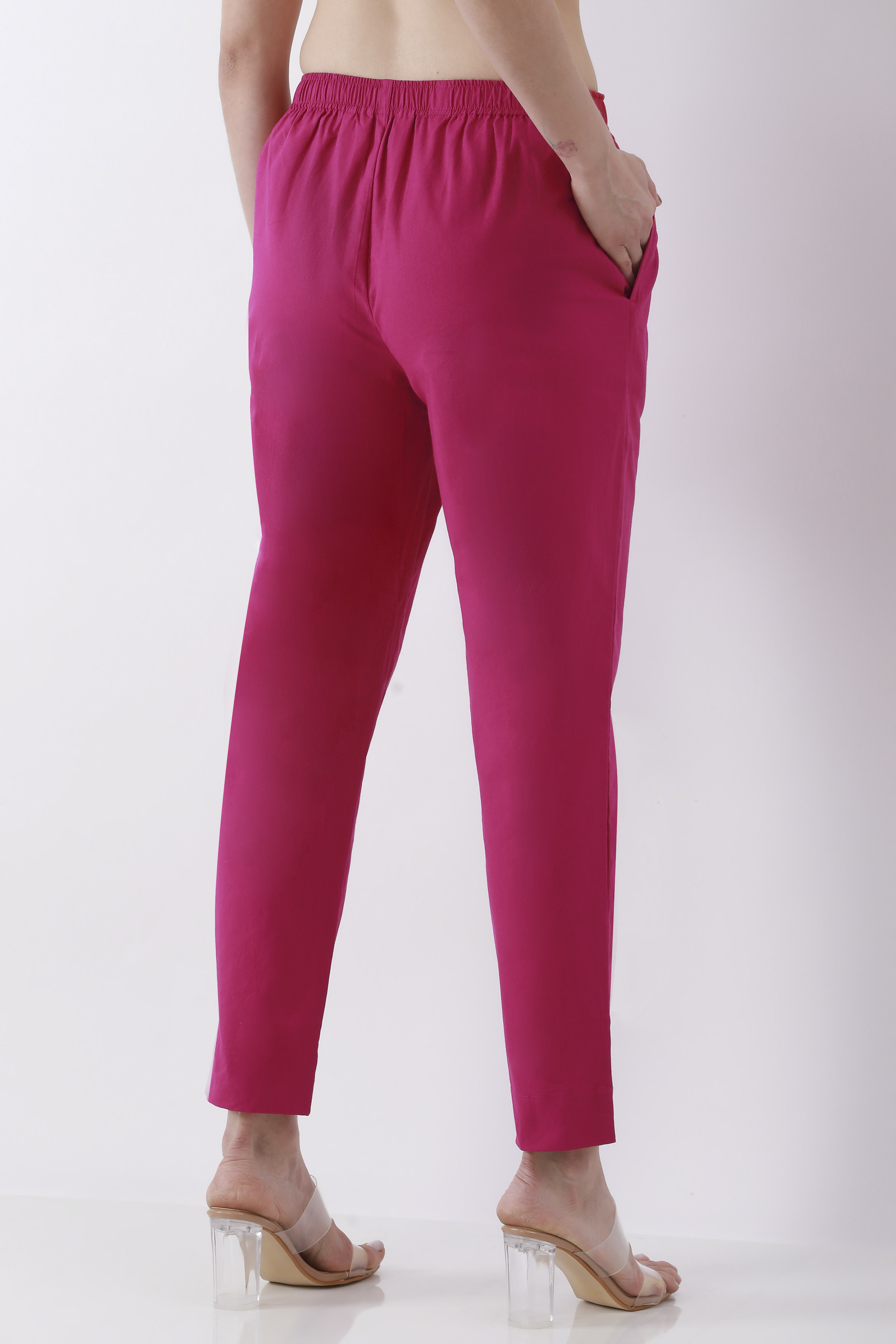 Bottle Green Cotton Solid Fitted Pants image number 5