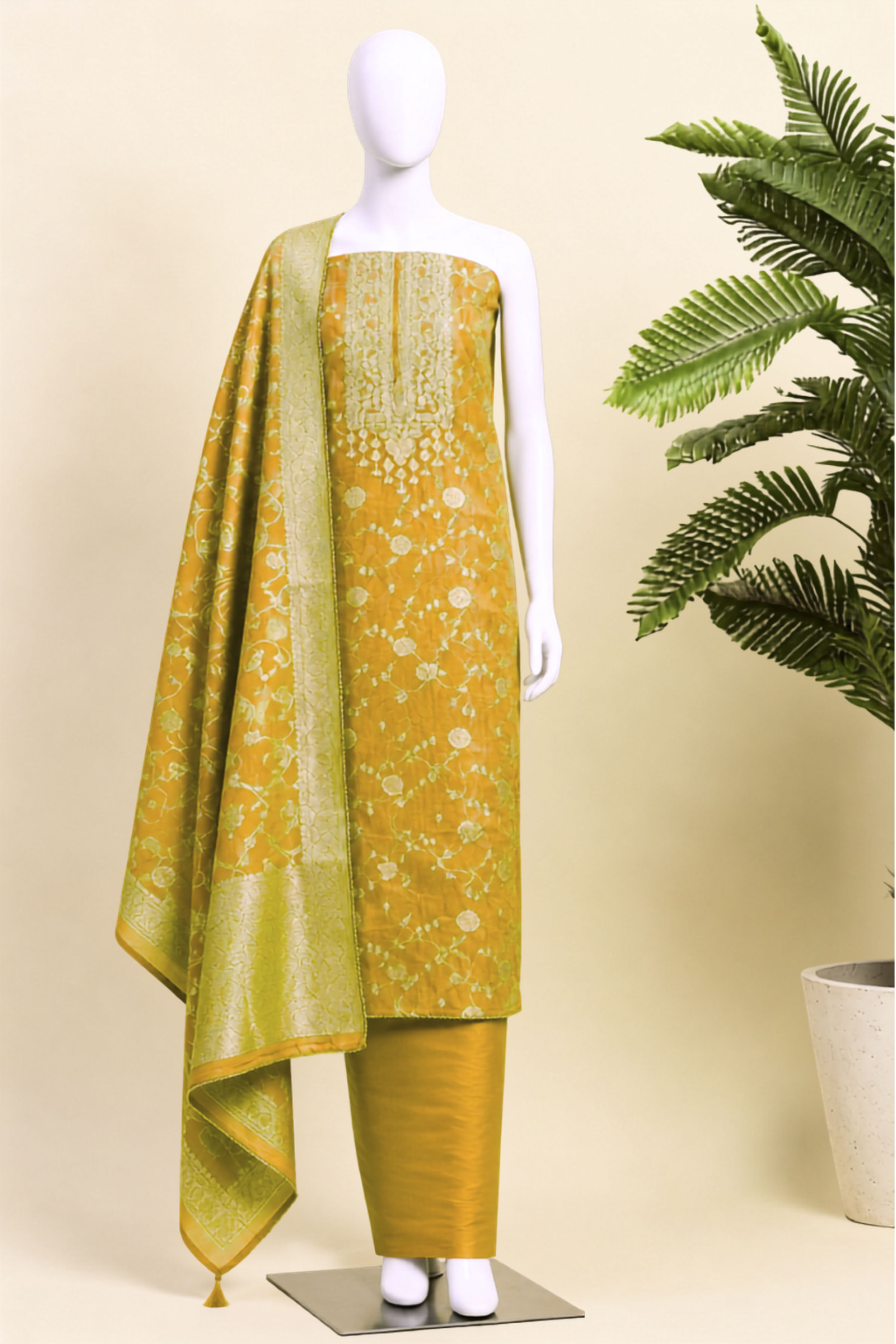 Lavender Jacquard Traditional Weaving Unstitched Suit Set image number 5