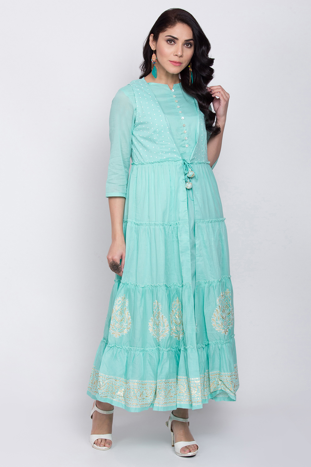 Turquoise Front Open Kurta image number 2