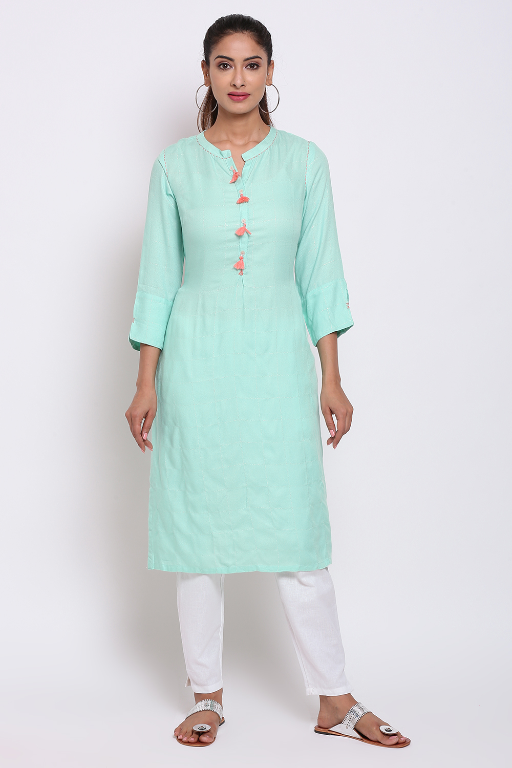 Aqua Rayon Straight Kurta image number 0