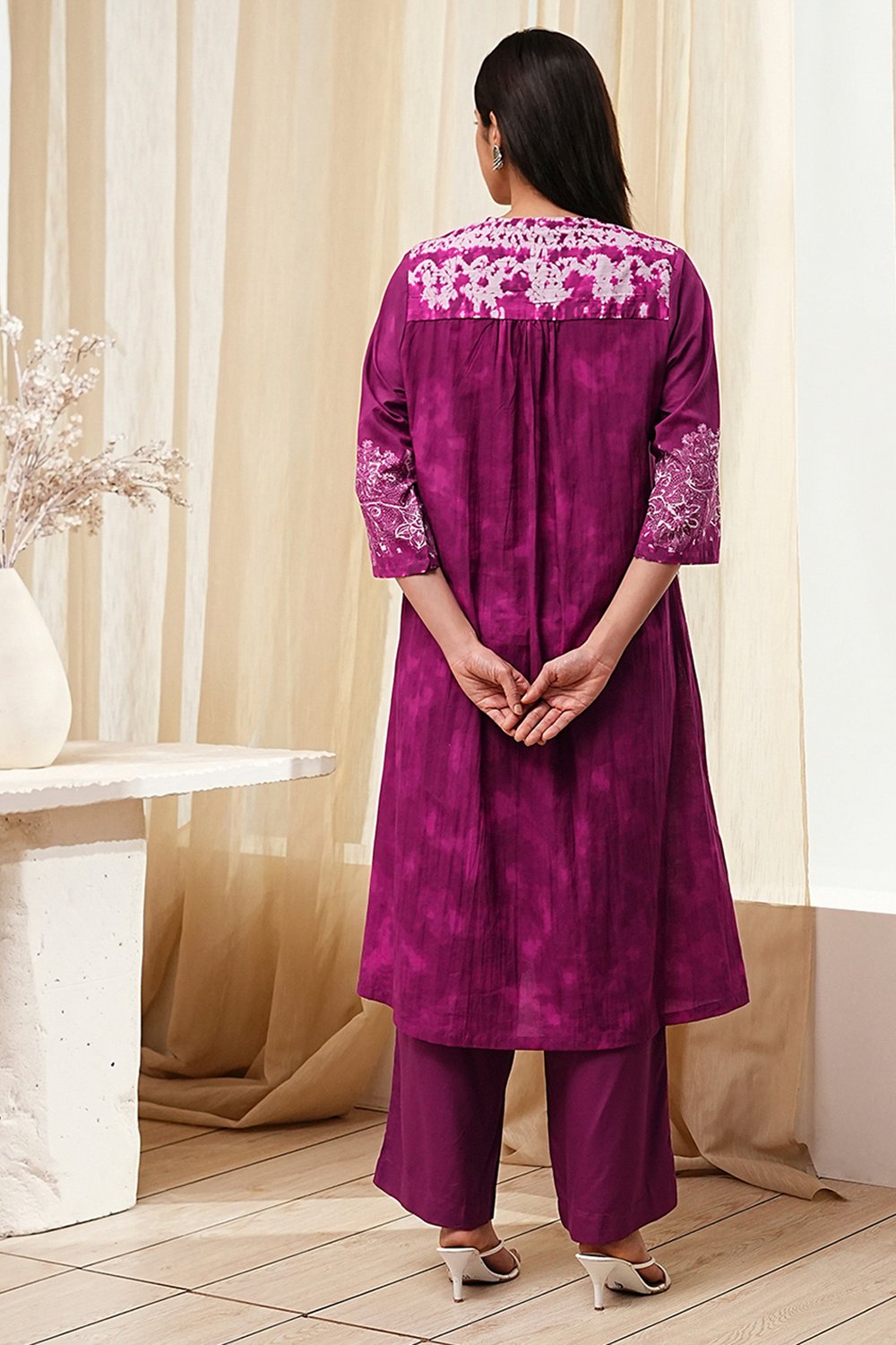Berry Purple Cotton Straight Suit Set image number 4
