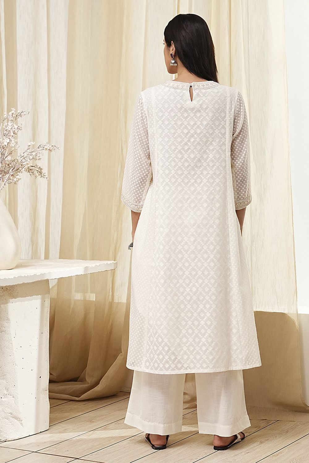 Off-White Embroidered Kalidar Suit Set image number 4