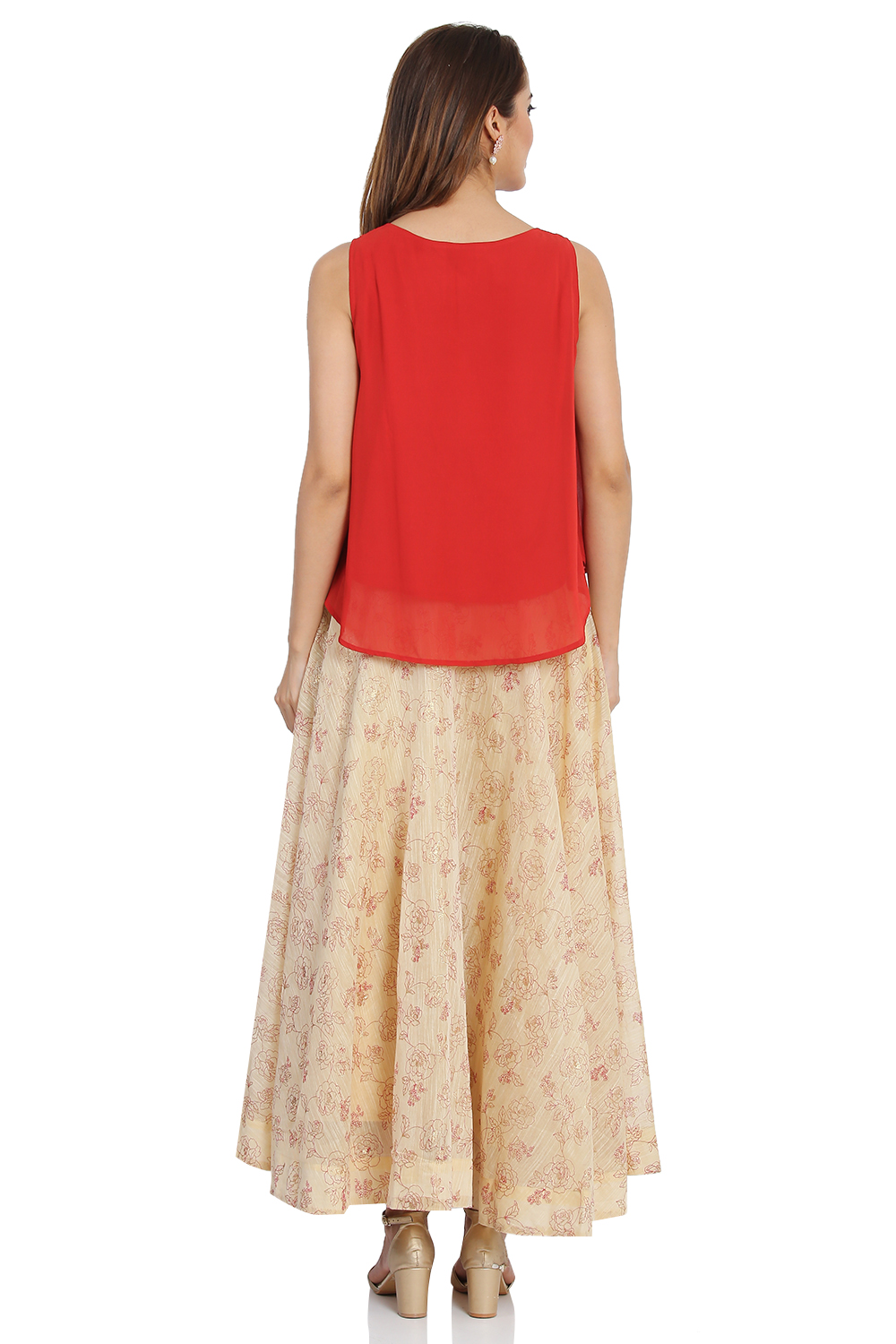 Red Art Silk Top & Skirt Set image number 5
