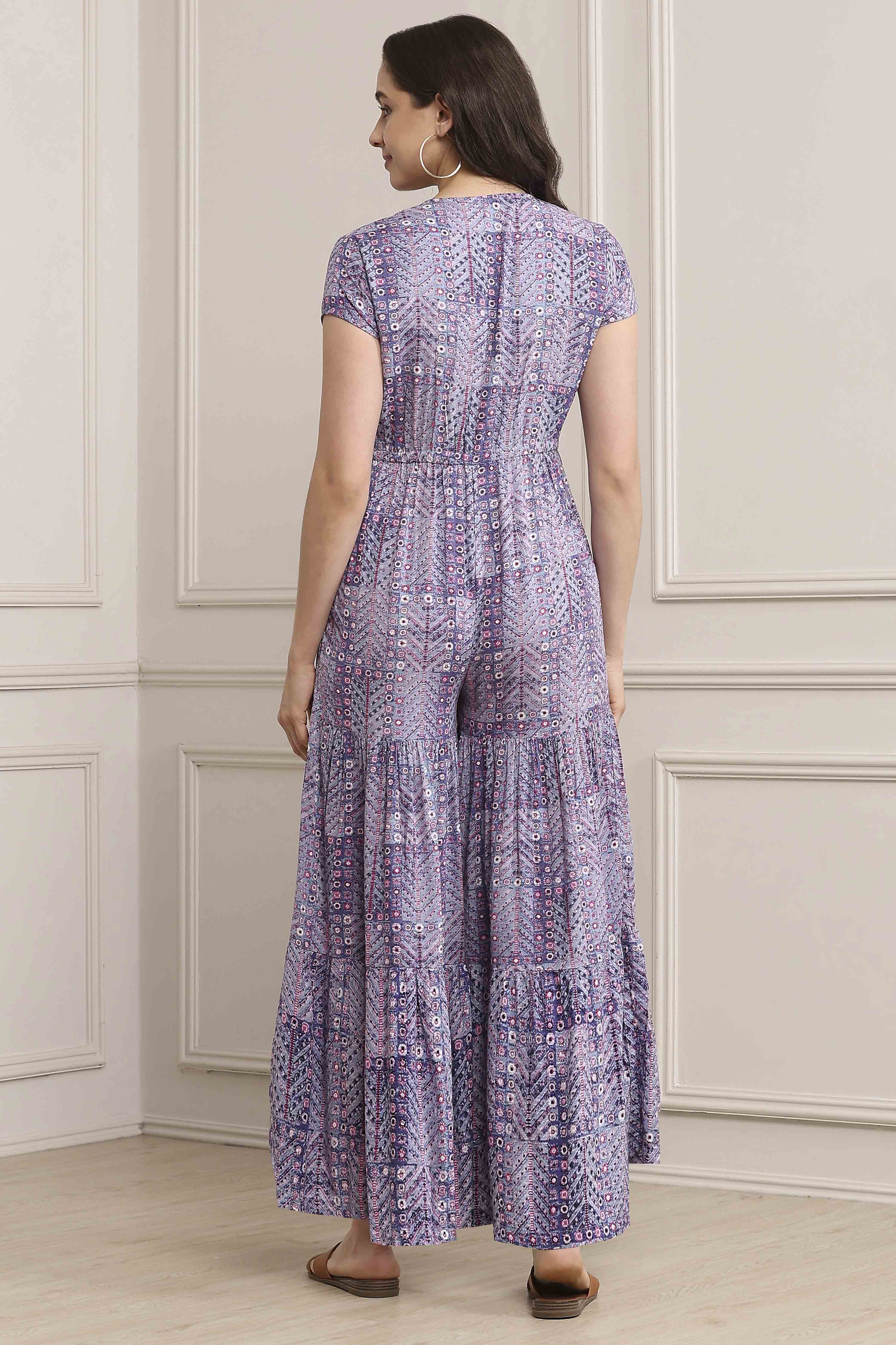 Purple LIVA Printed Jumpsuit image number 3