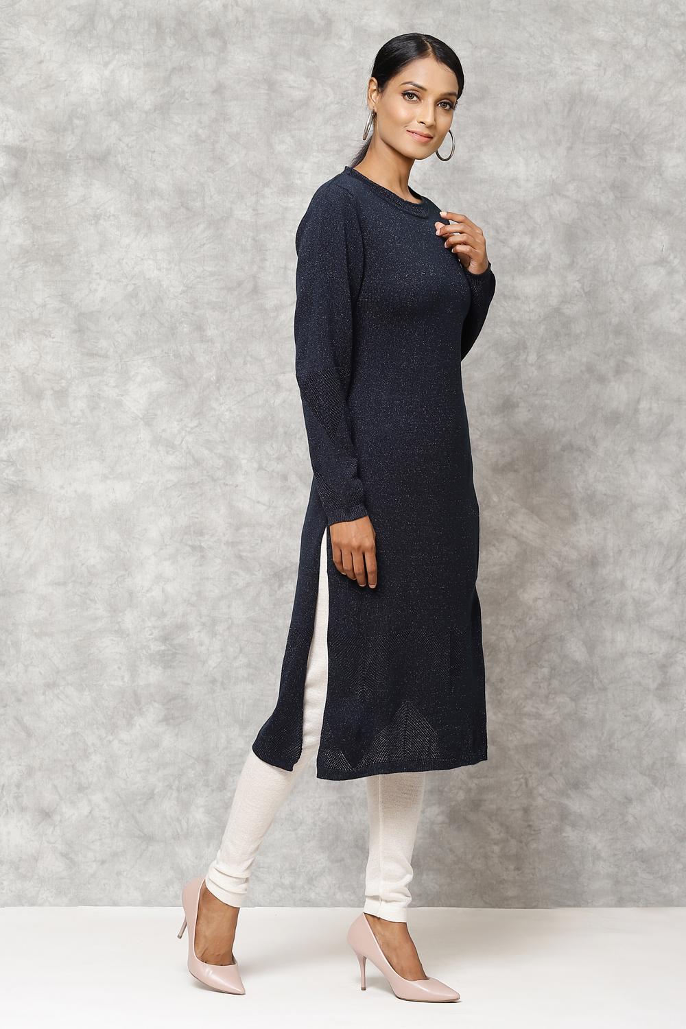 Midnight Blue Straight Acrylic Kurta image number 3