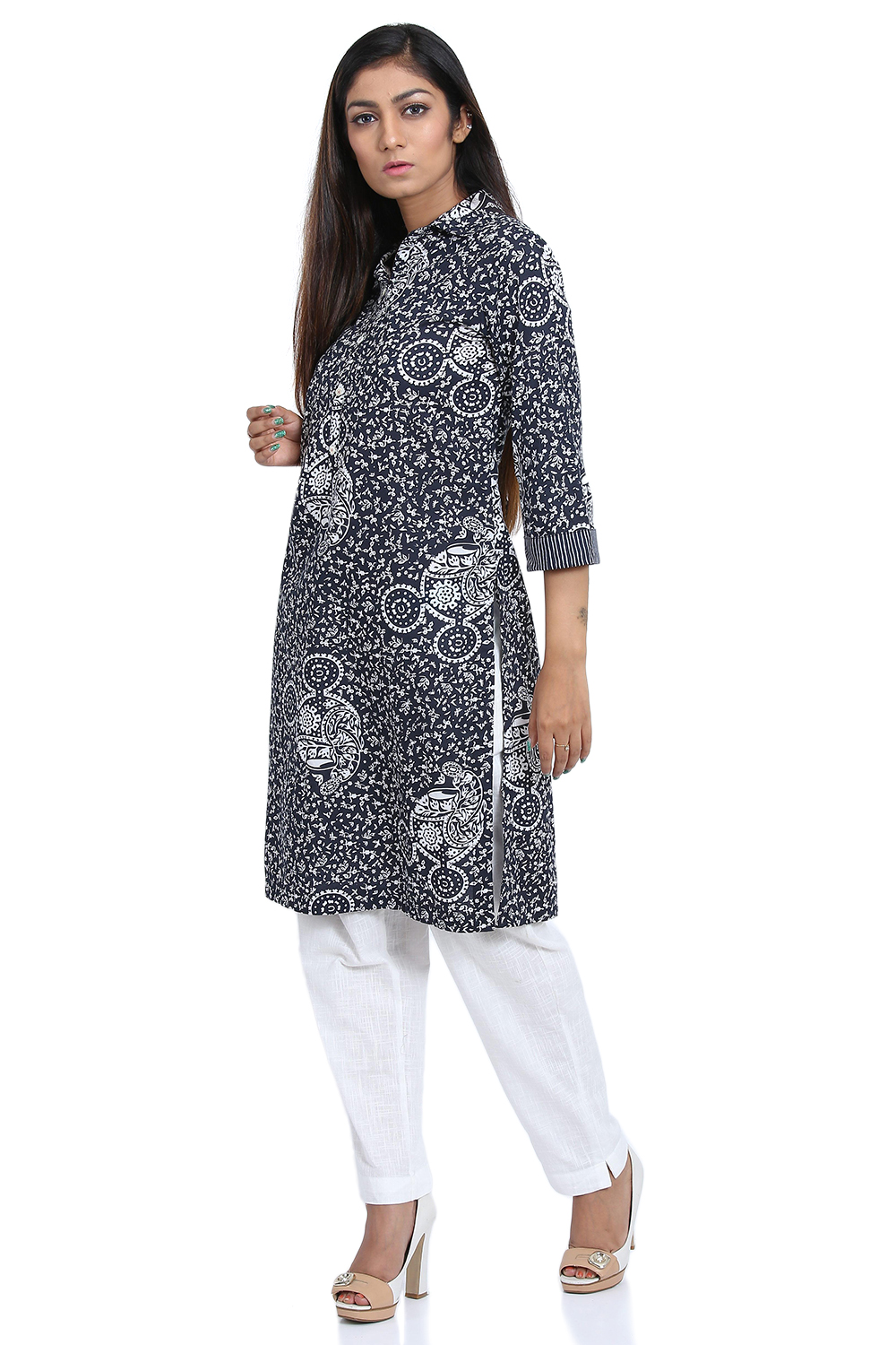 Blue Straight Cotton Printed Kurta image number 3