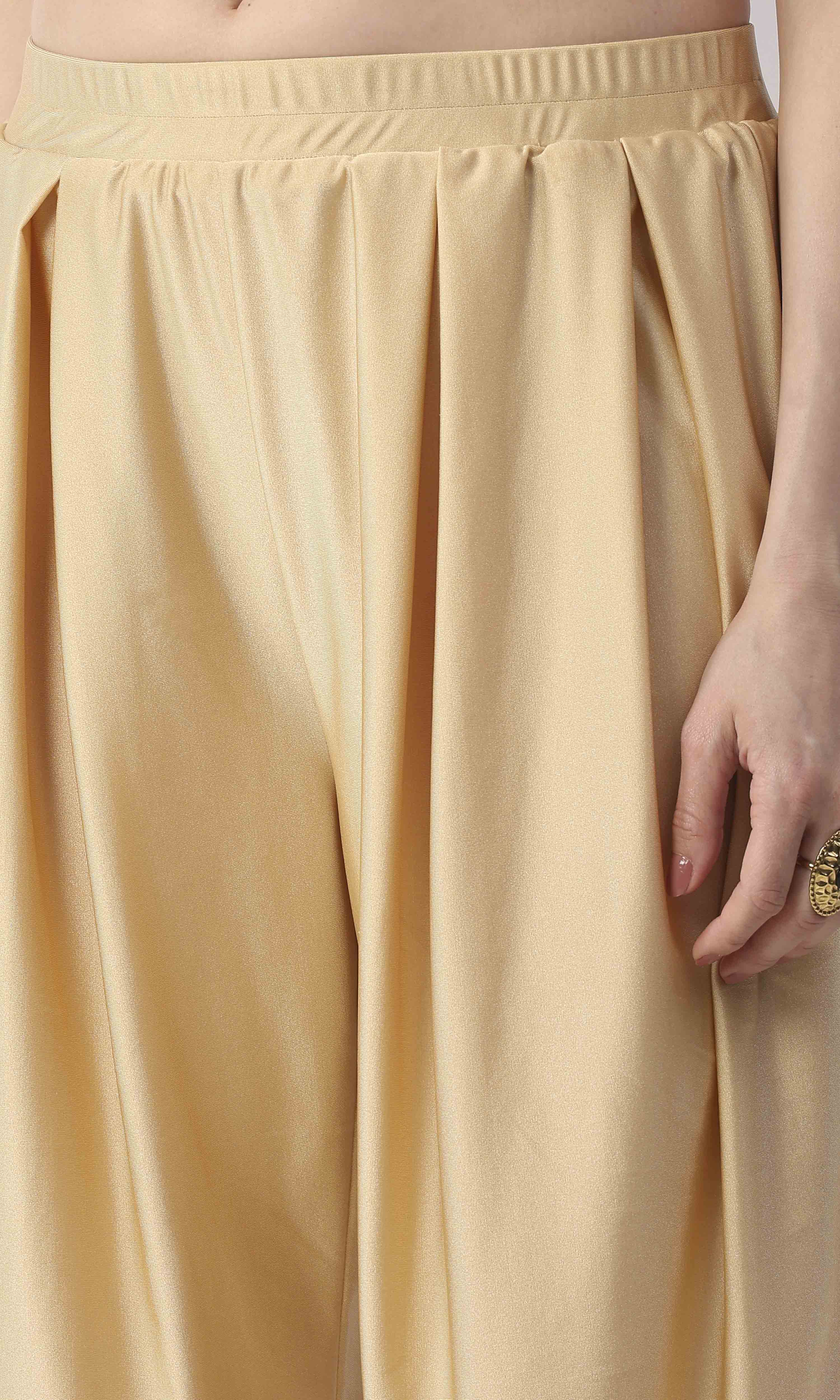 Gold Viscose Lycra Straight Solid Palazzos image number 1
