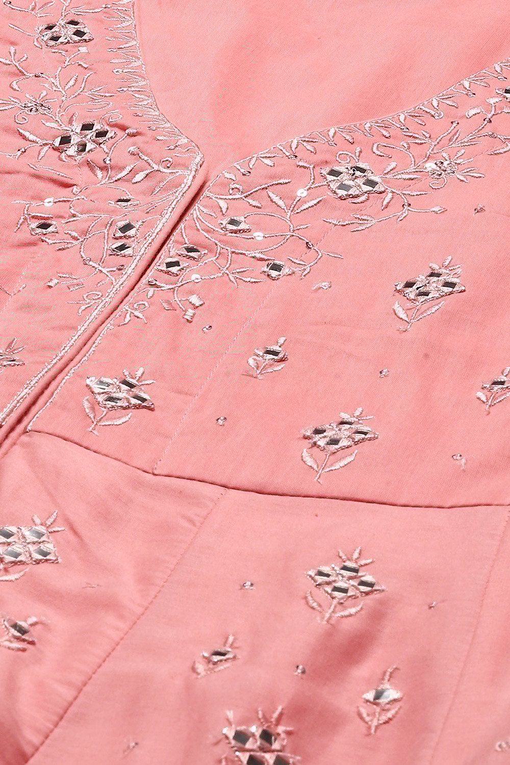 Off White Cotton Anarkali Lehenga Set image number 1