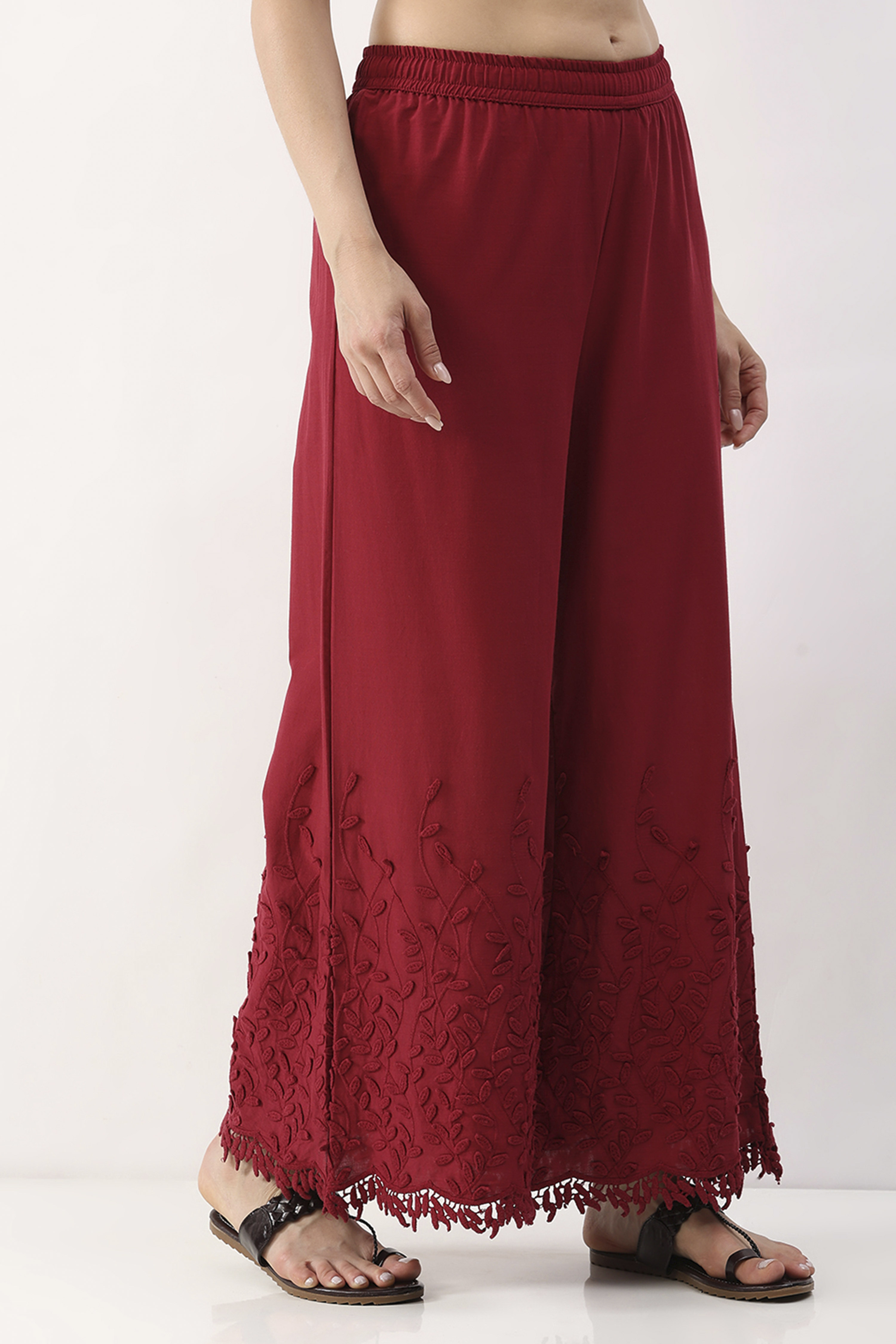 Black Cotton Flared Palazzo image number 3