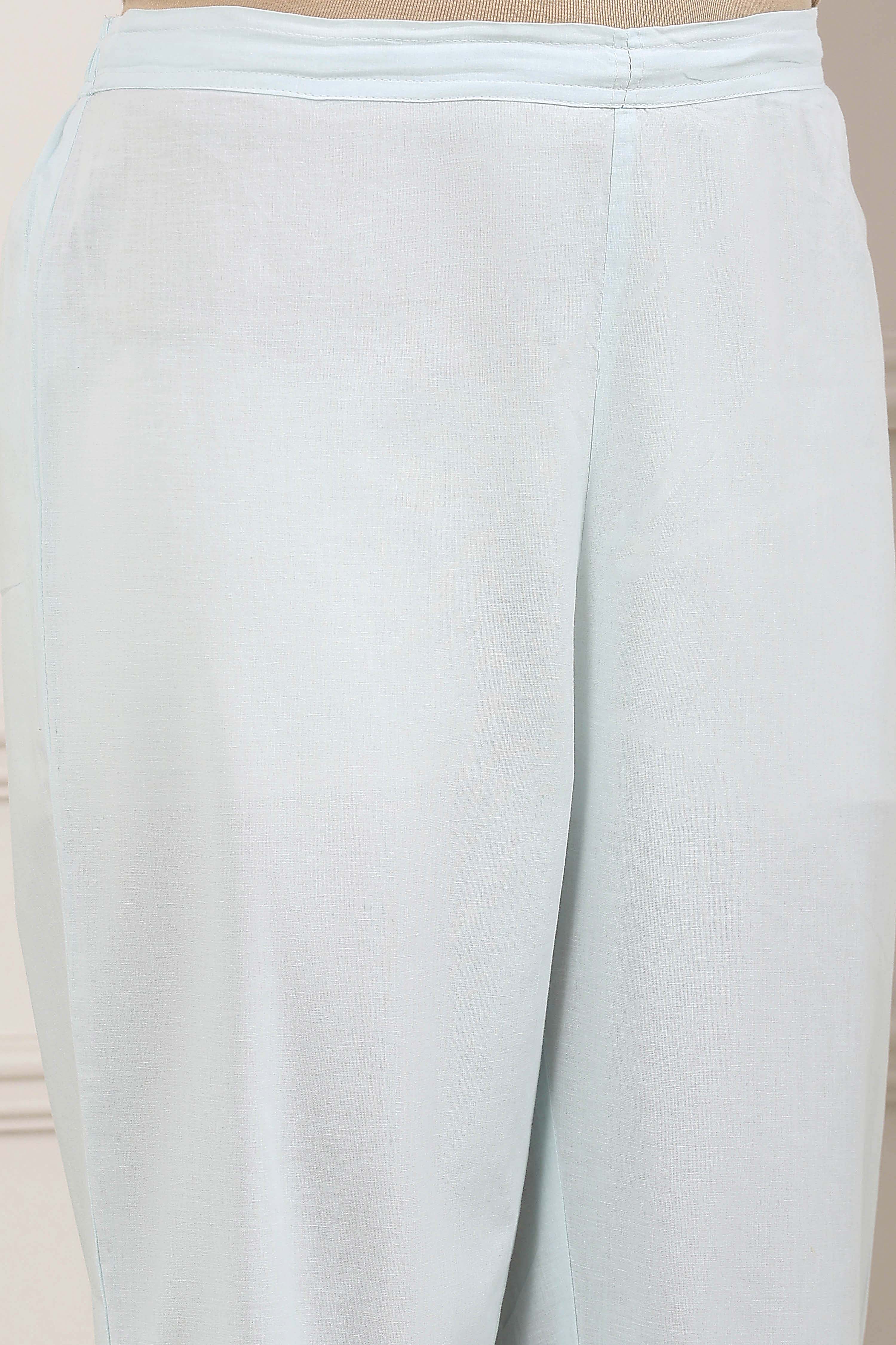 Powder Blue Cotton Printed Straight Suit Set image number 2