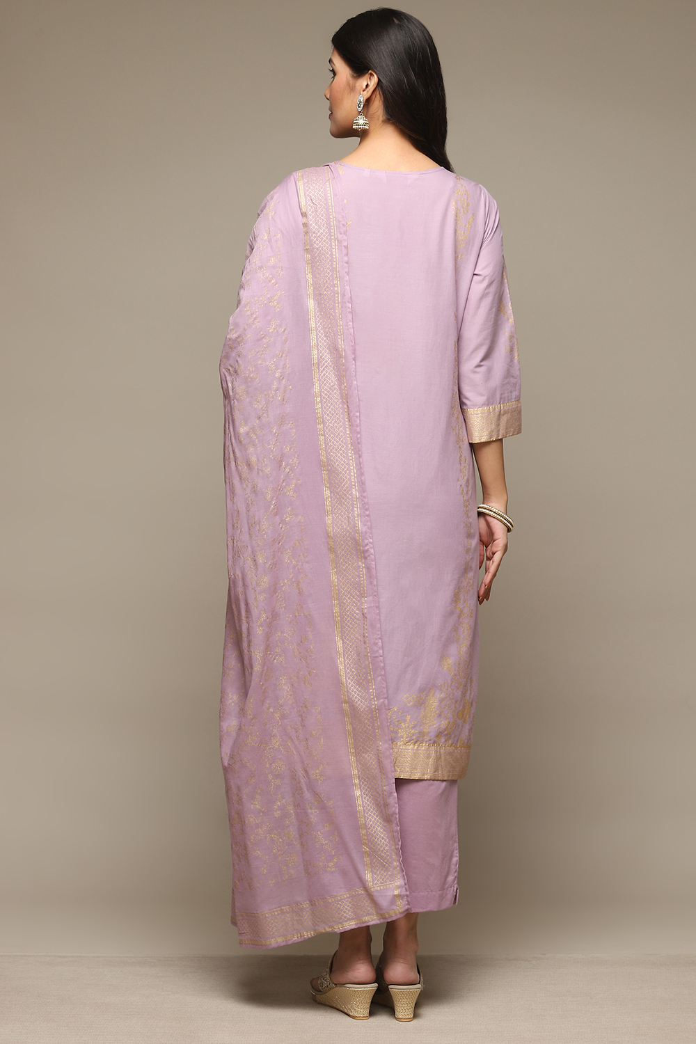 Red Cotton Straight Kurta Pants Suit Set image number 4