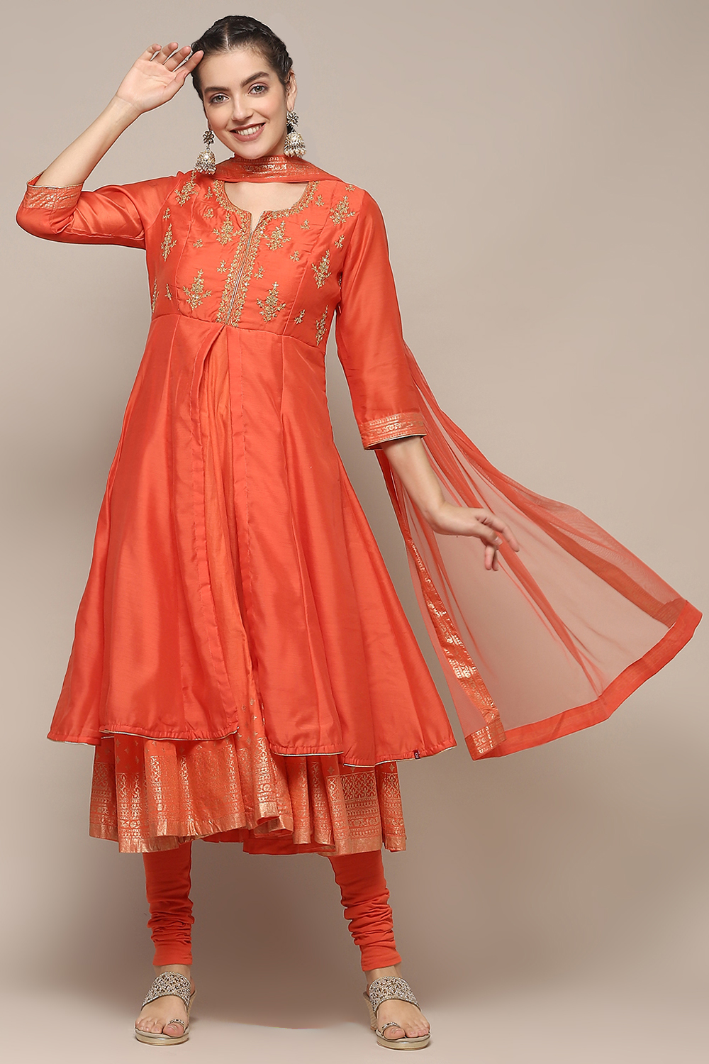 Violet Jersey Anarkali Kurta Churidar Suit Set image number 0