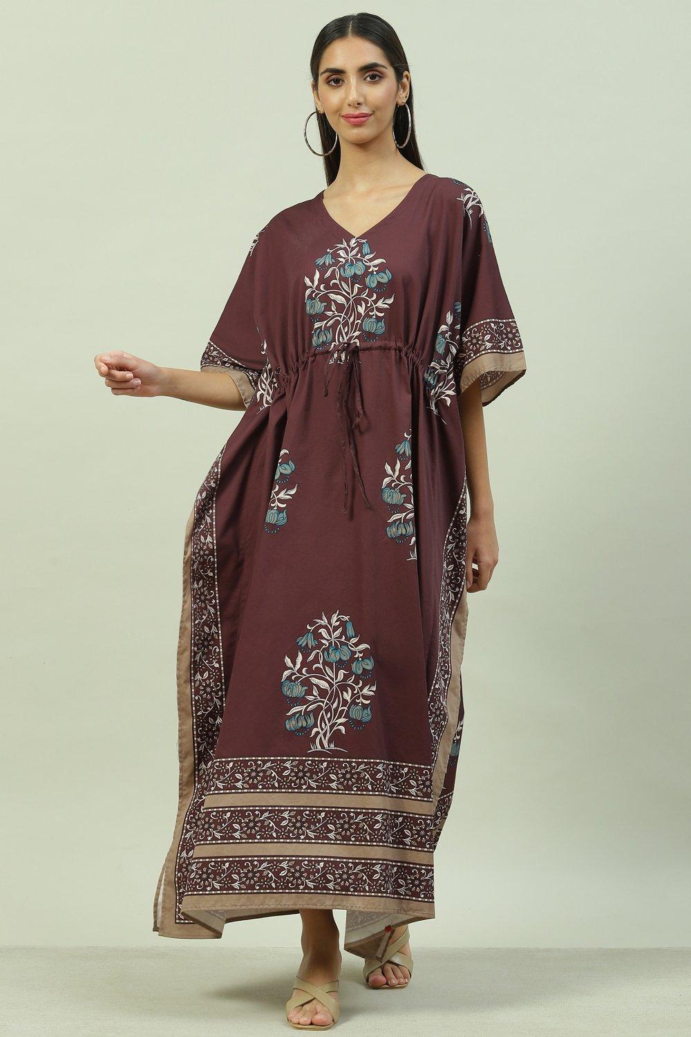 Maroon Cotton Printed Nightwear image number 5