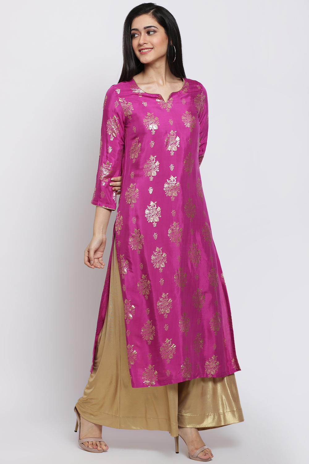 Magenta Viscose Straight Printed Kurta image number 0