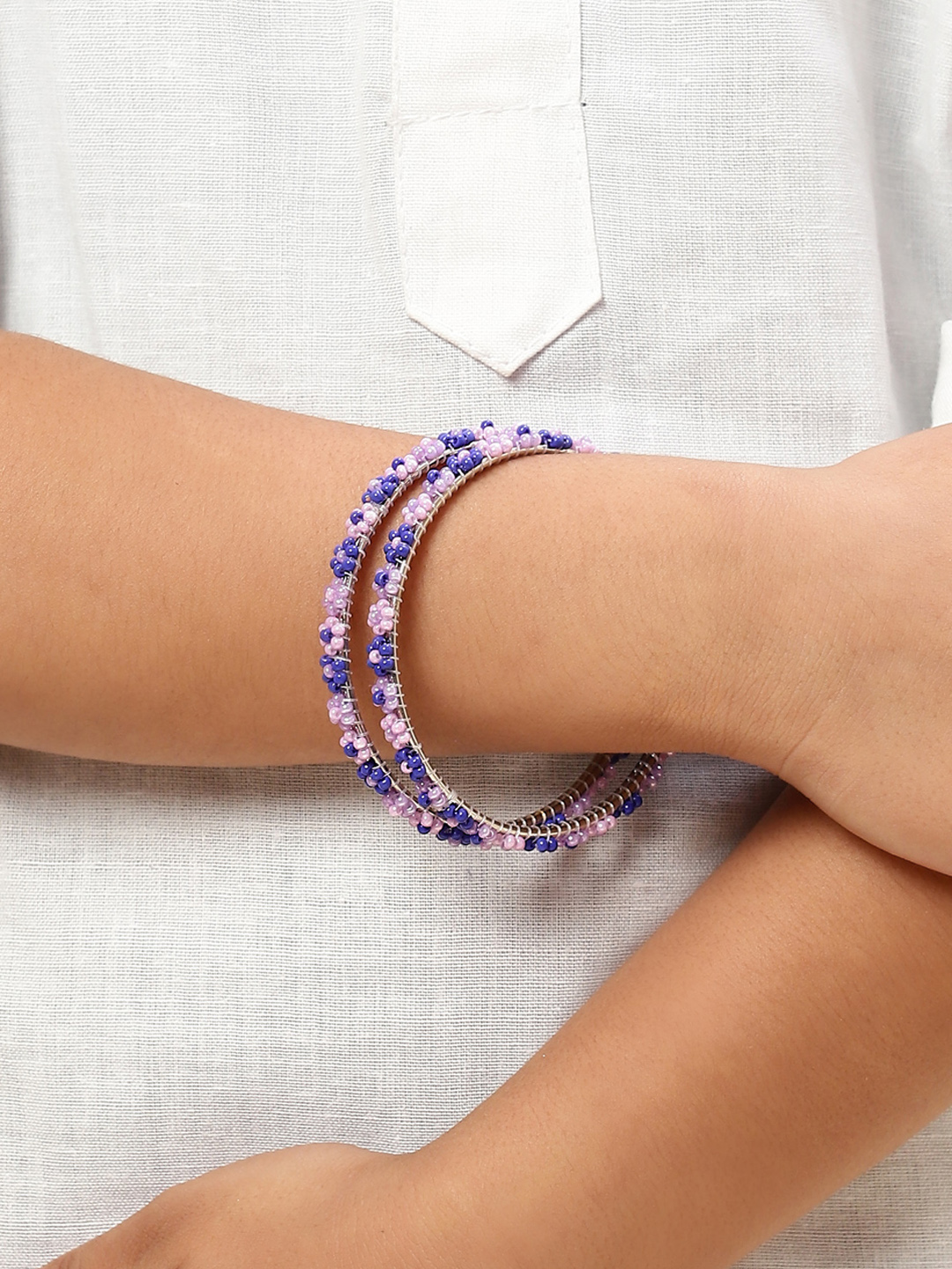 Purple Metal & Beads Bangles image number 1