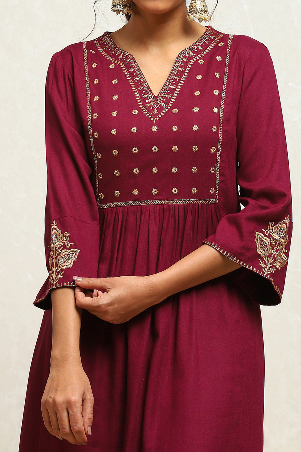 Orange Yoke Design Festive A-Line Kurta image number 1