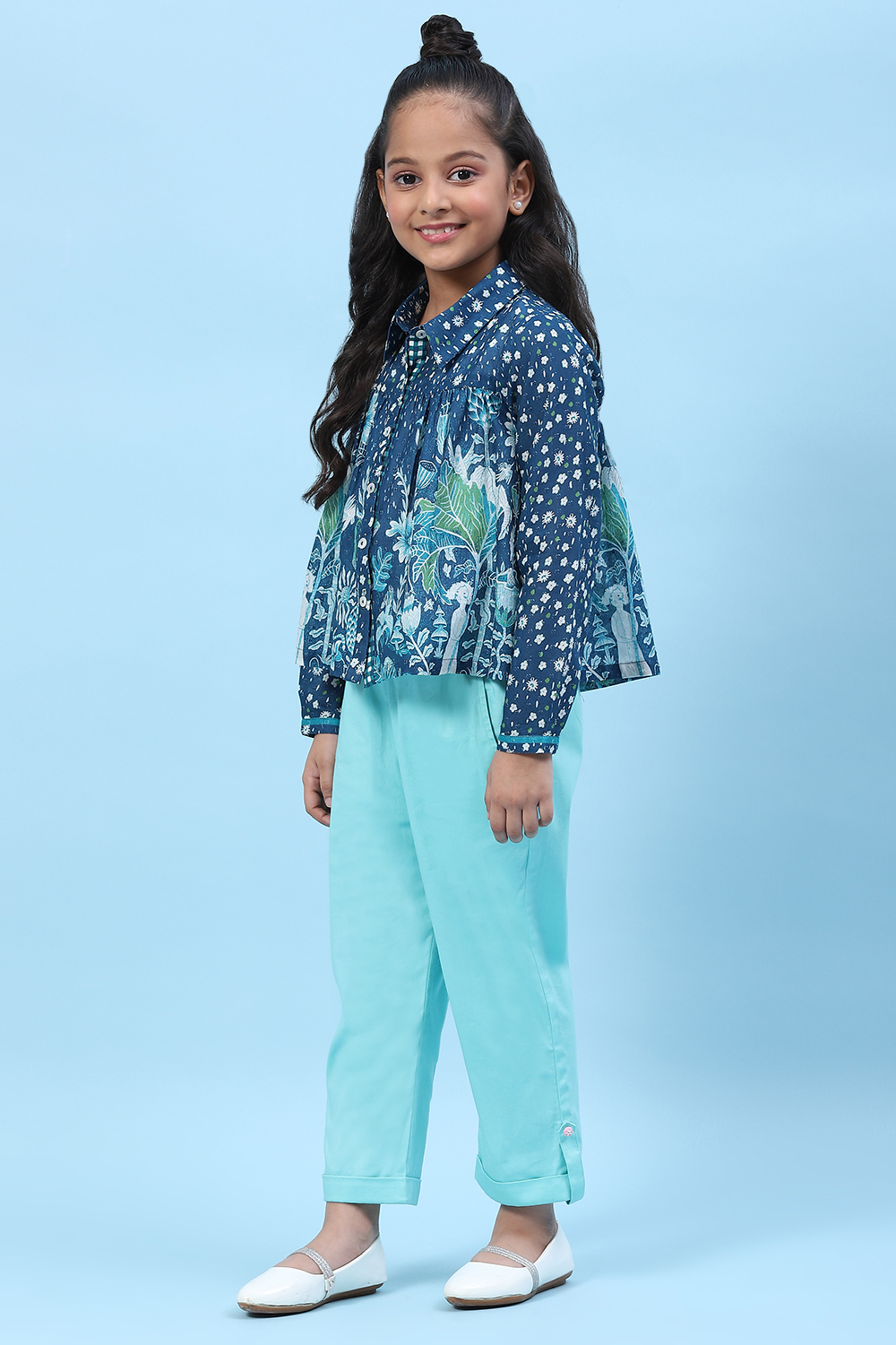 Powder Blue Cotton Solid Pant image number 5