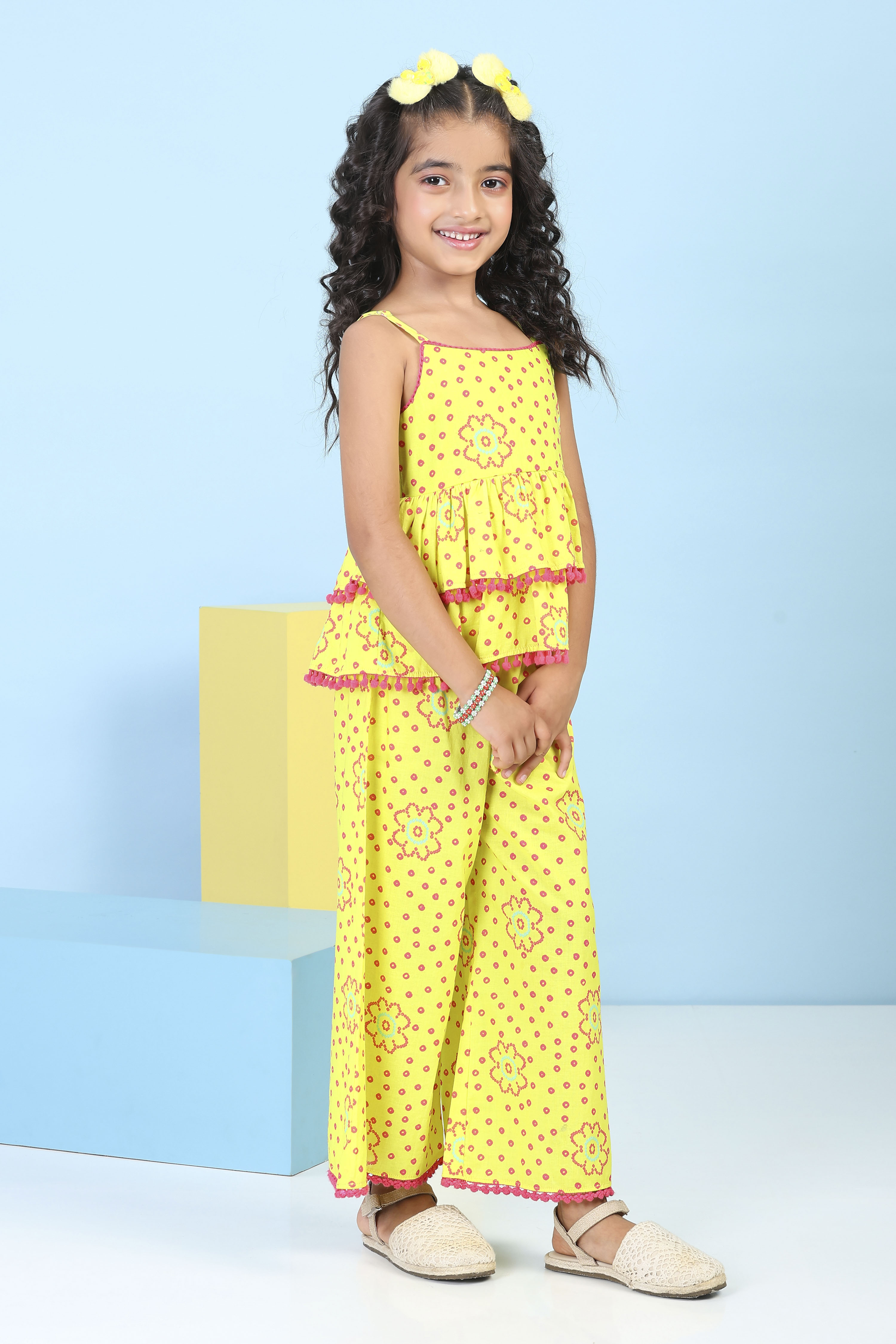 Yellow Cotton Printed Straight Suit Set image number 4