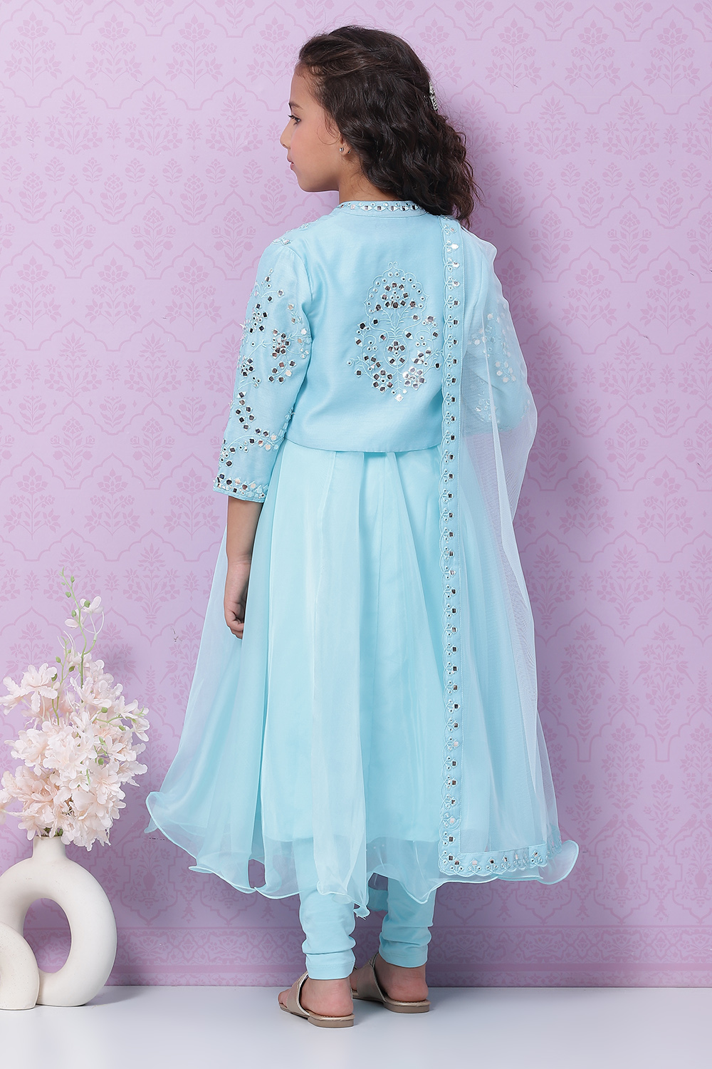 Sky Blue Art Silk Anarkali Kurta Churidar Suit Set image number 4