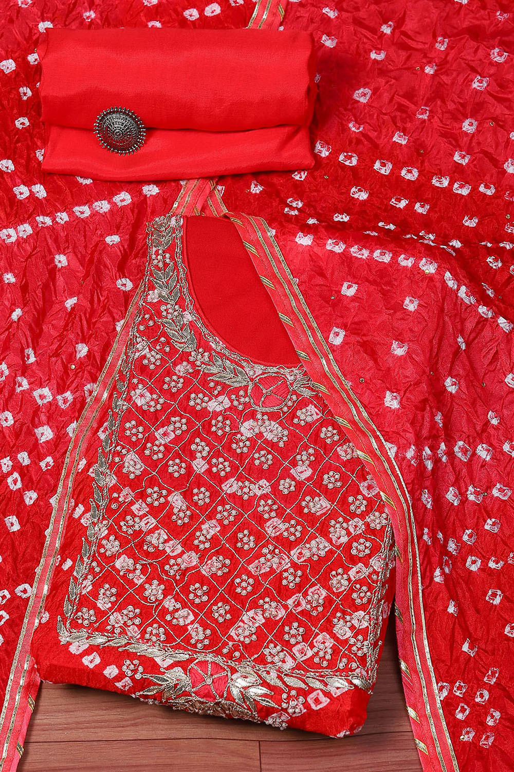 Orange Silk Blend Unstitched Suit set image number 0