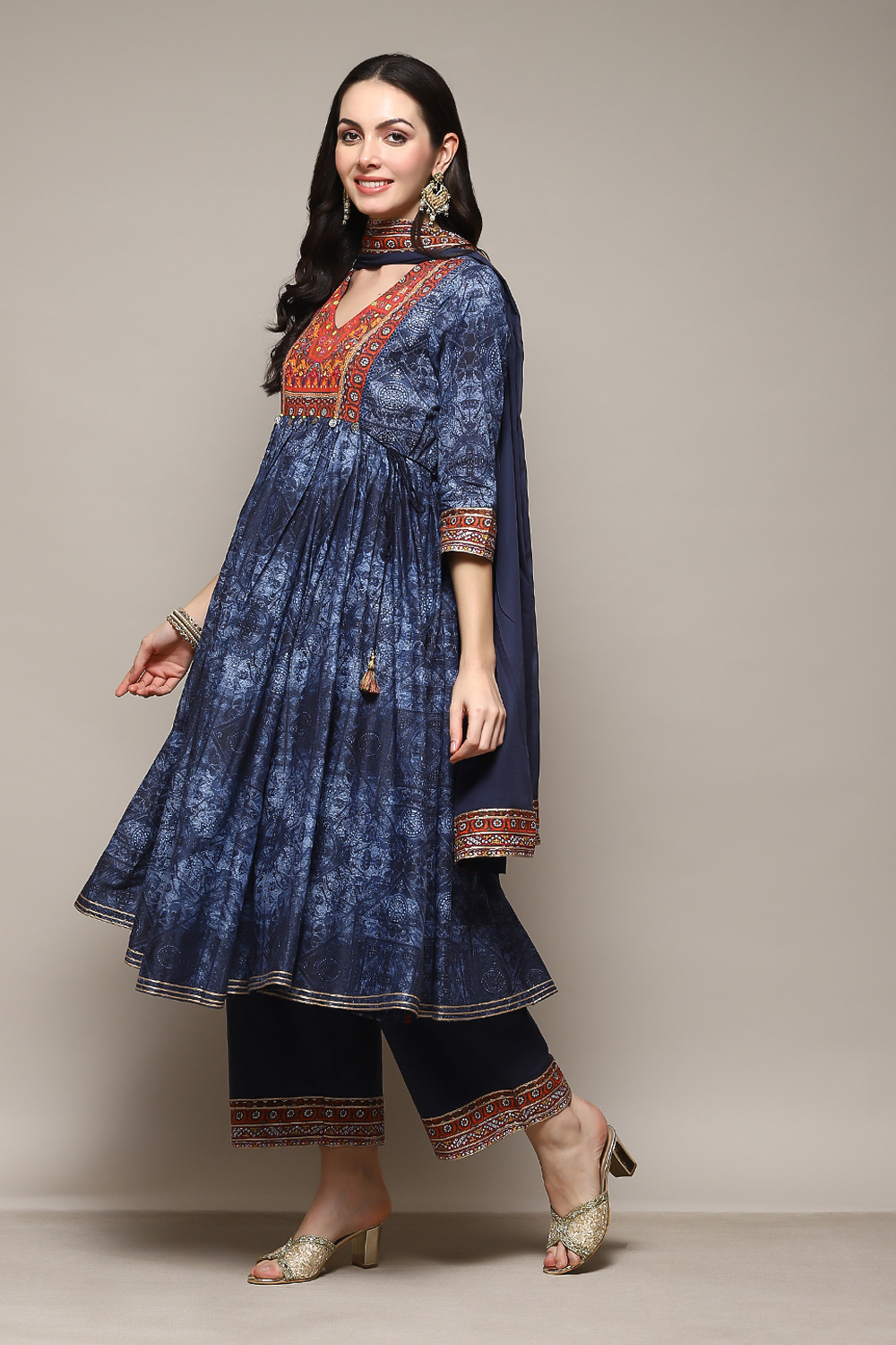 Indigo Cotton Anarkali Kurta Palazzo Suit Set image number 5