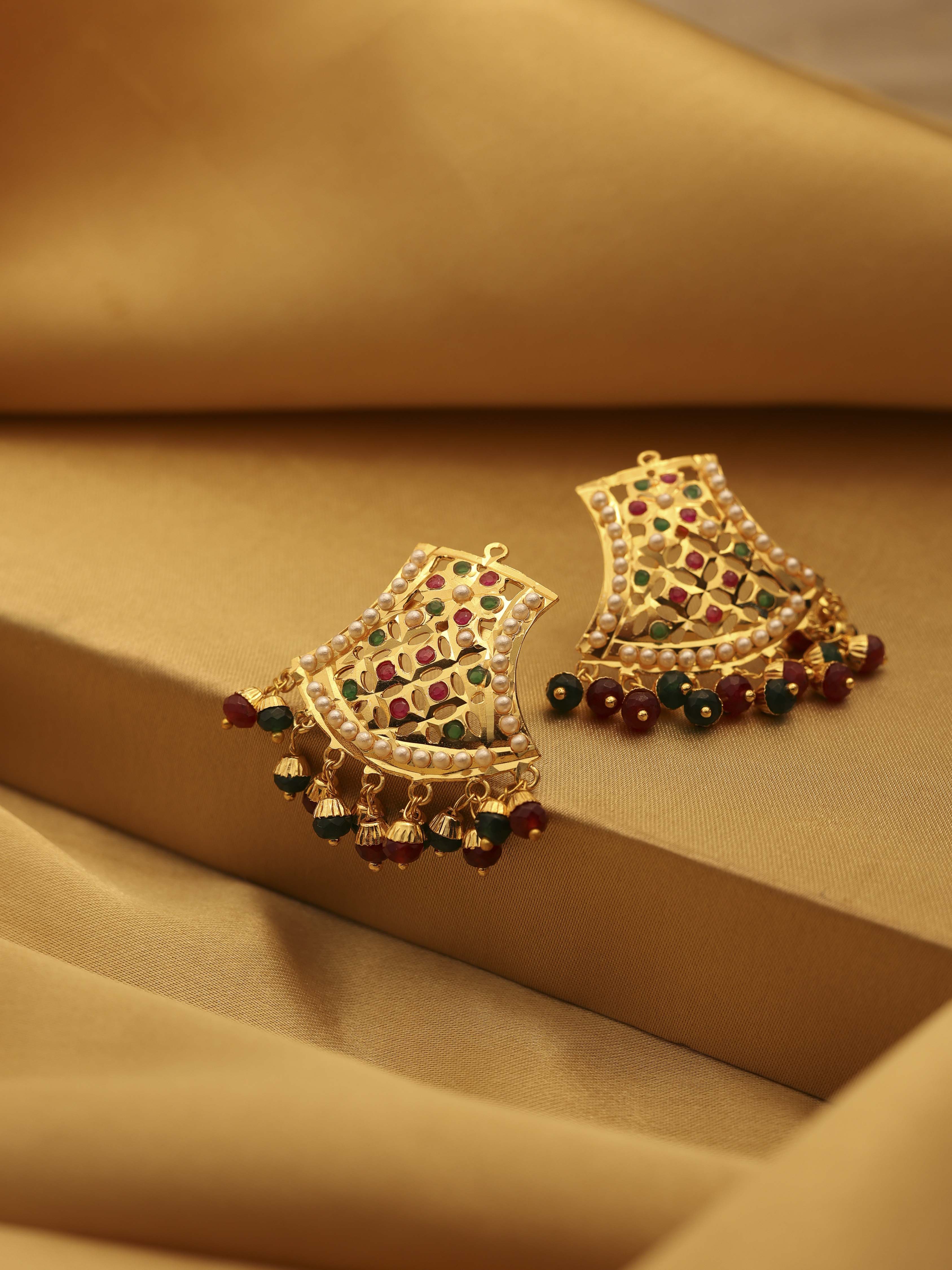 Red & Green Gold Plated Brass Drop & Dangler Earrings image number 0