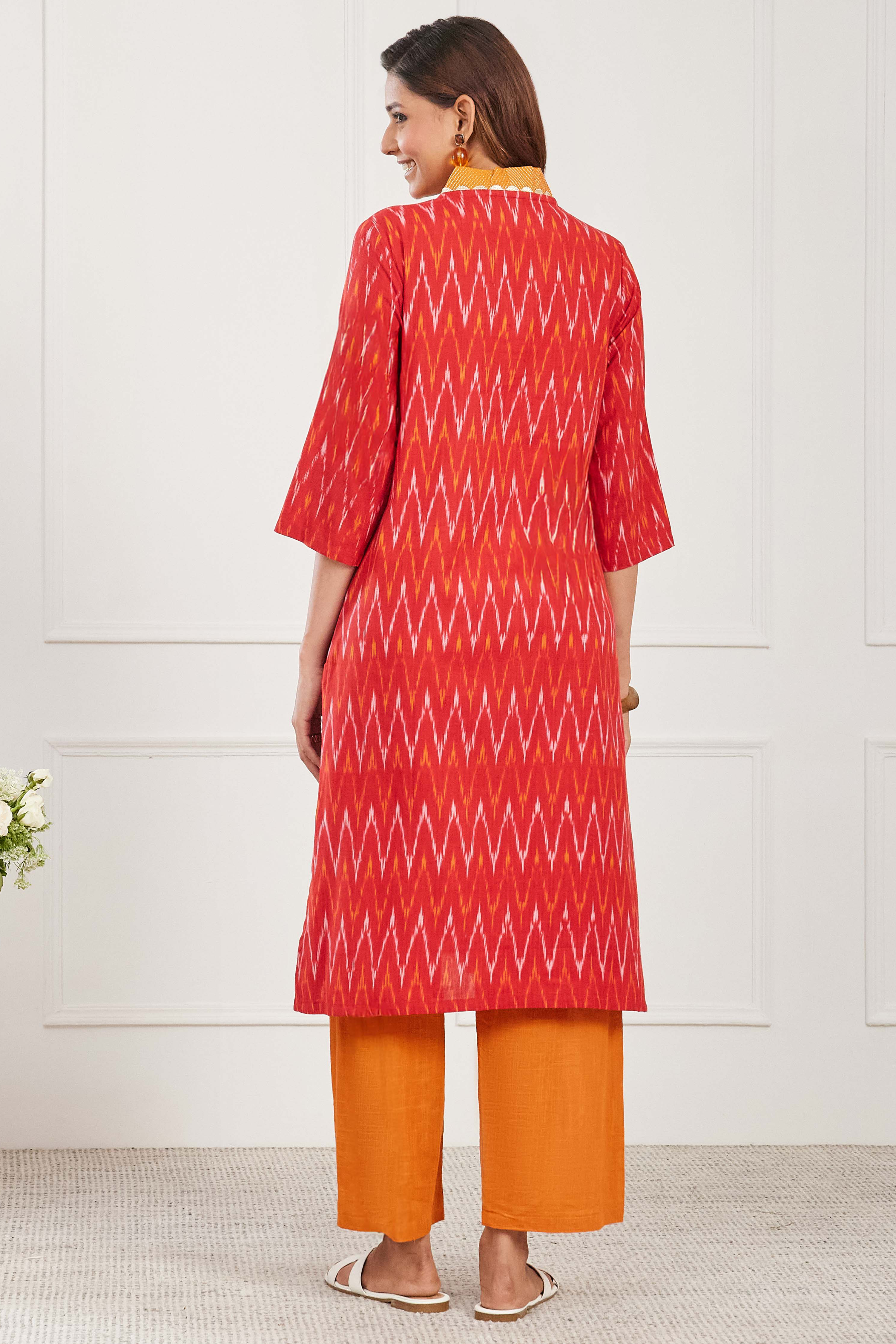 Brown Cotton Straight Kurta image number 3