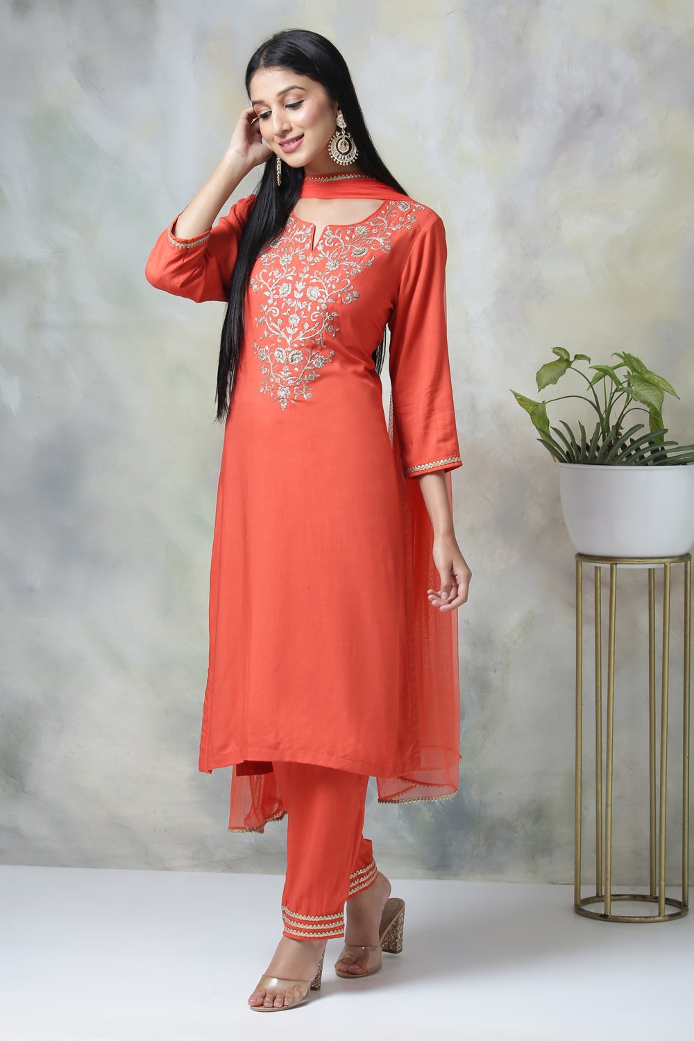 Fuschia Rayon Straight Kurta Regular Pant Suit Set image number 0