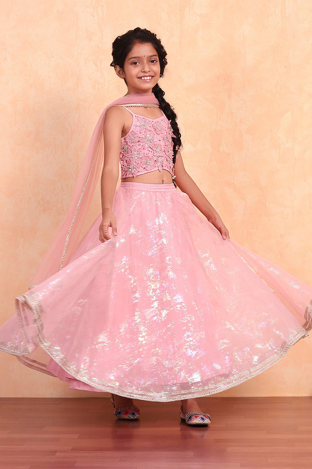 Pastel Pink Shantoon Blouse Lehenga Set image number 0