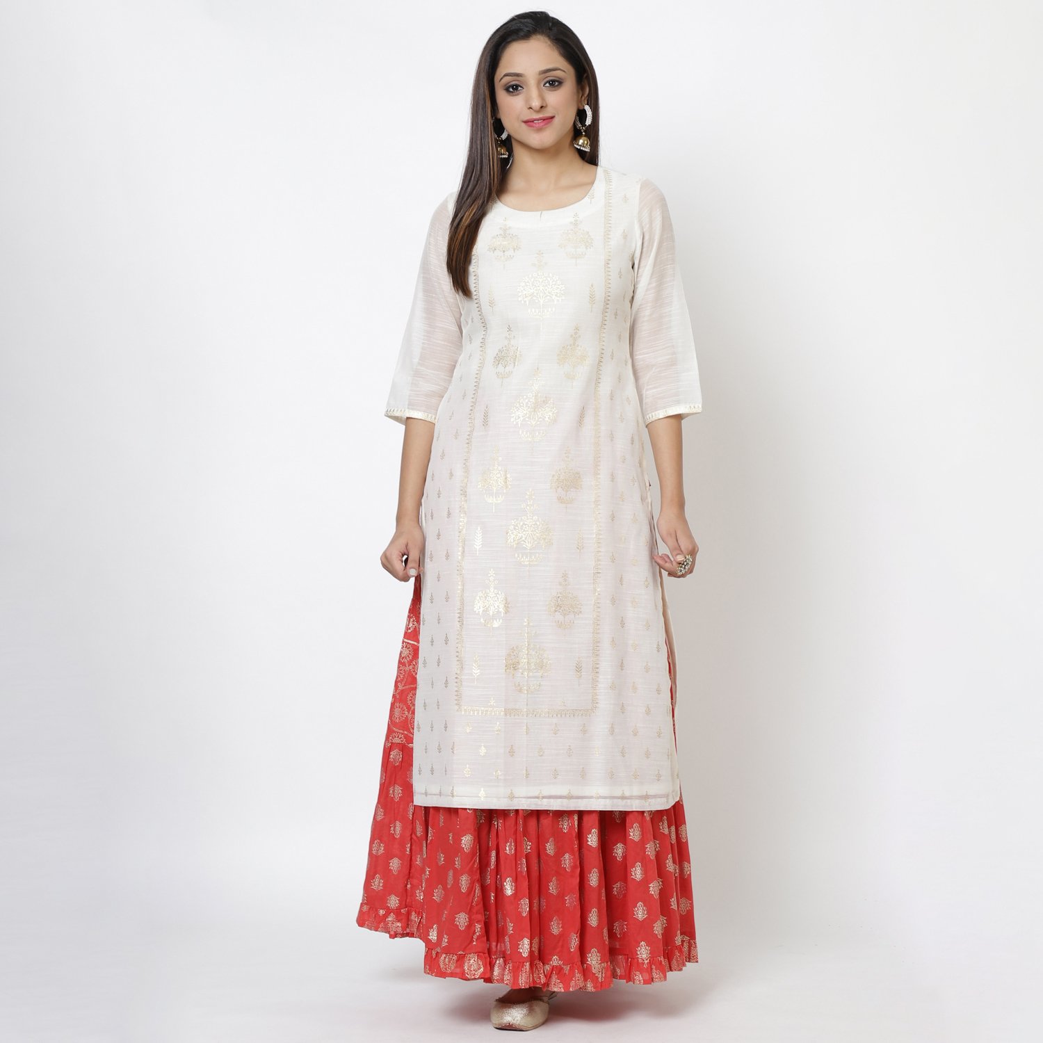 Off White Art Silk Straight Kurta image number 0