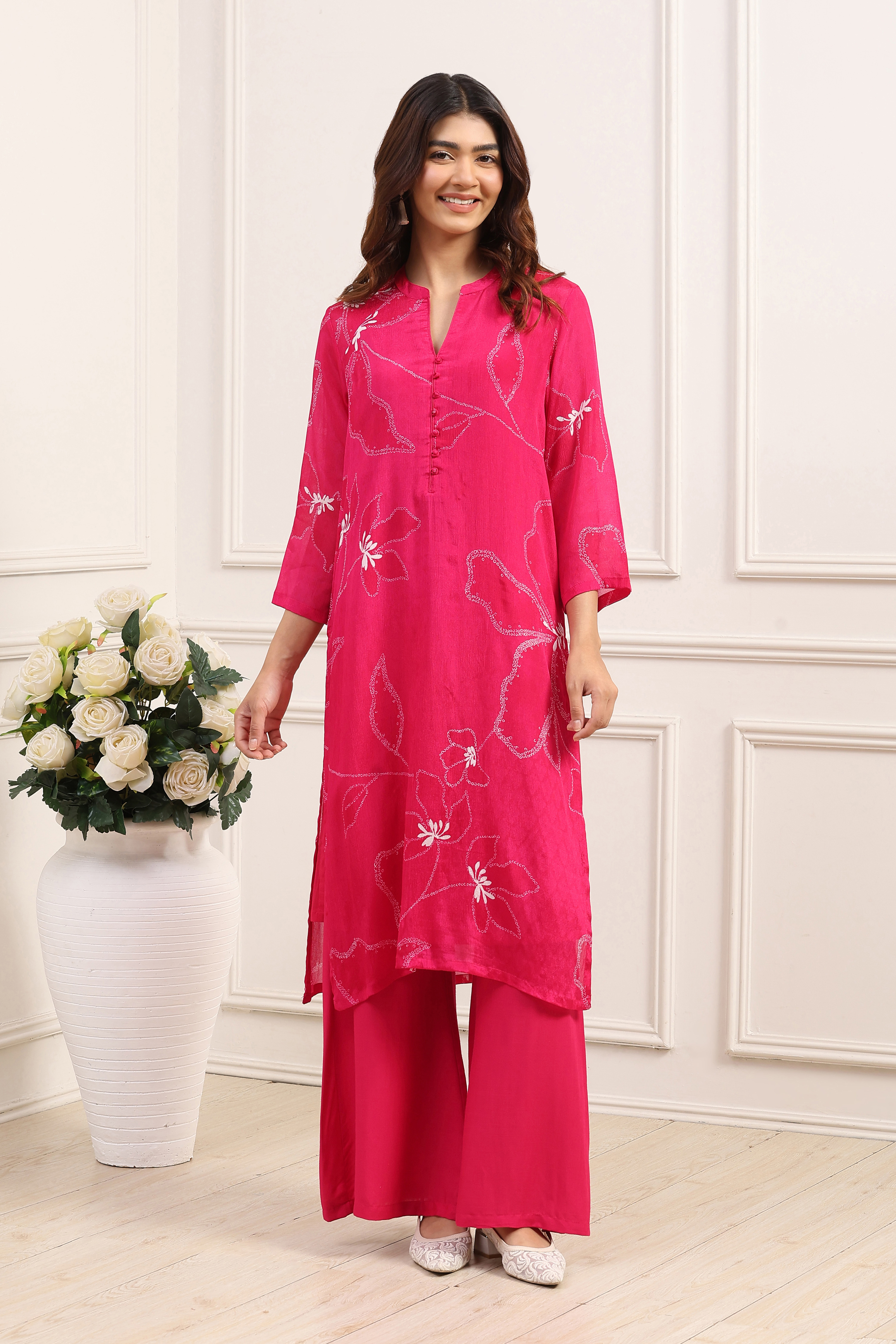 Red Chinon A-Line Suit Set image number 6