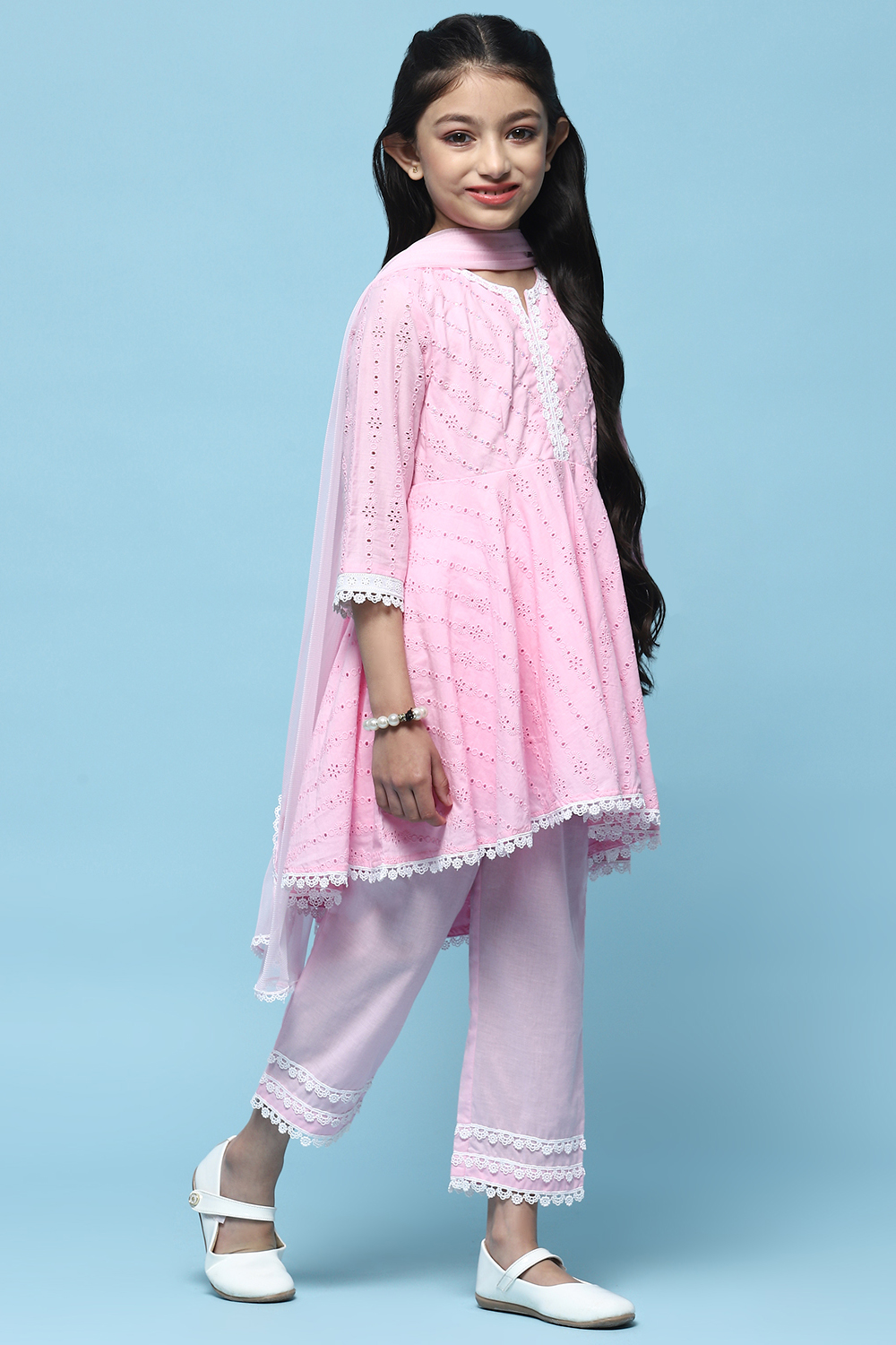 Pink Cotton Flared Suit Set image number 6