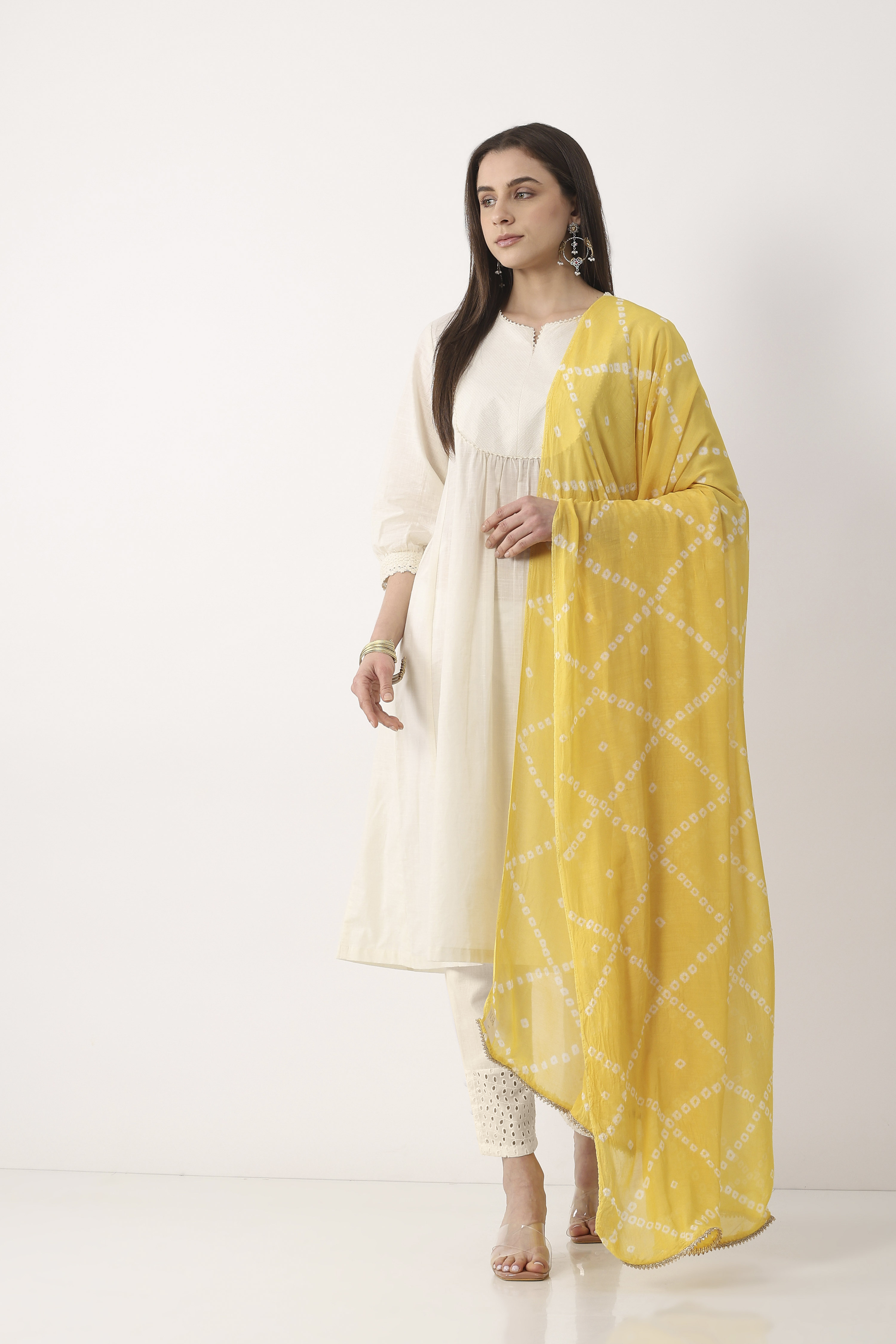 Yellow Mul Chanderi Dupatta image number 0