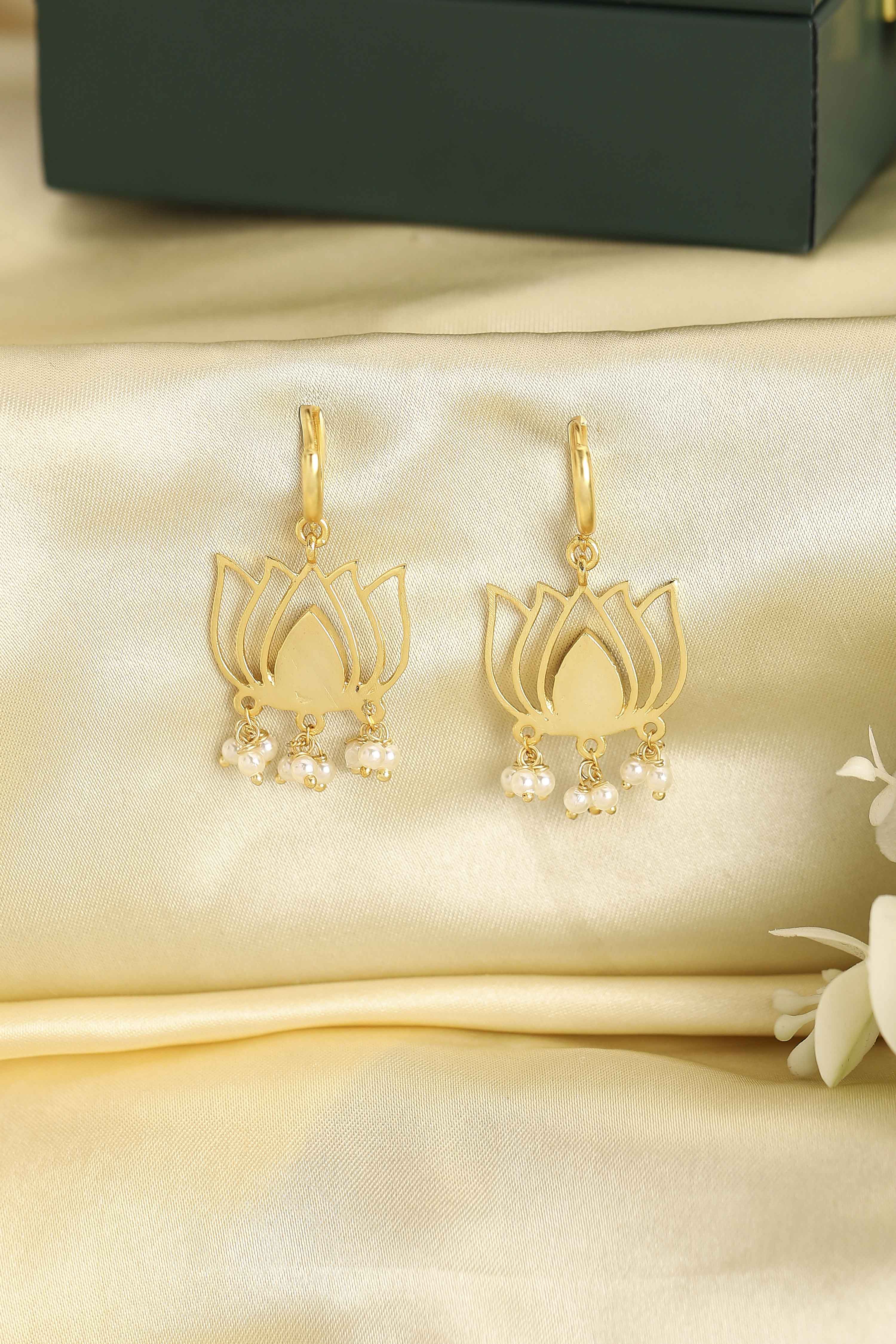 Navy Blue Gold Plated Brass Floral Drop Earrings image number 5