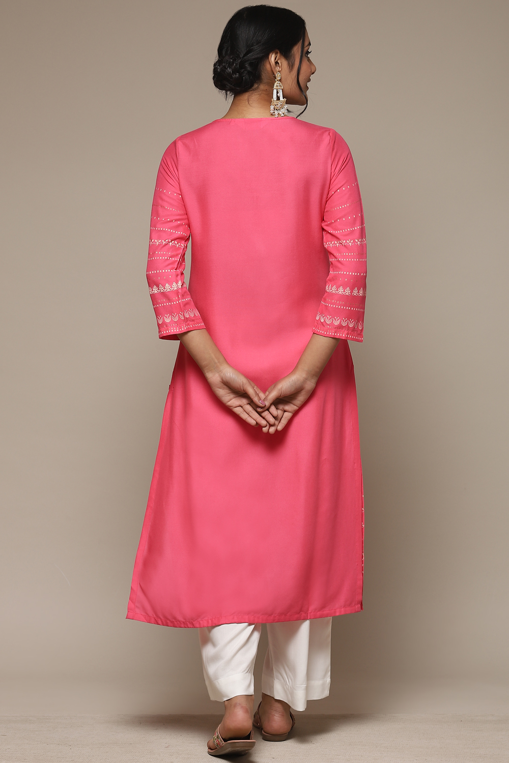 Pink Rayon Straight Kurta Palazzo Suit Set image number 4