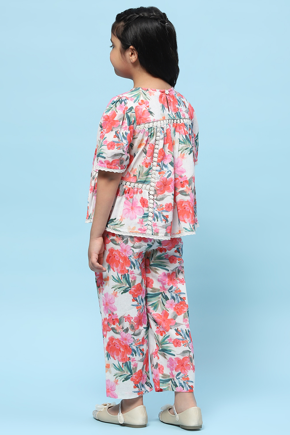 Off-White Pure Cotton Floral Print Top and Pant Set at Biba India image.