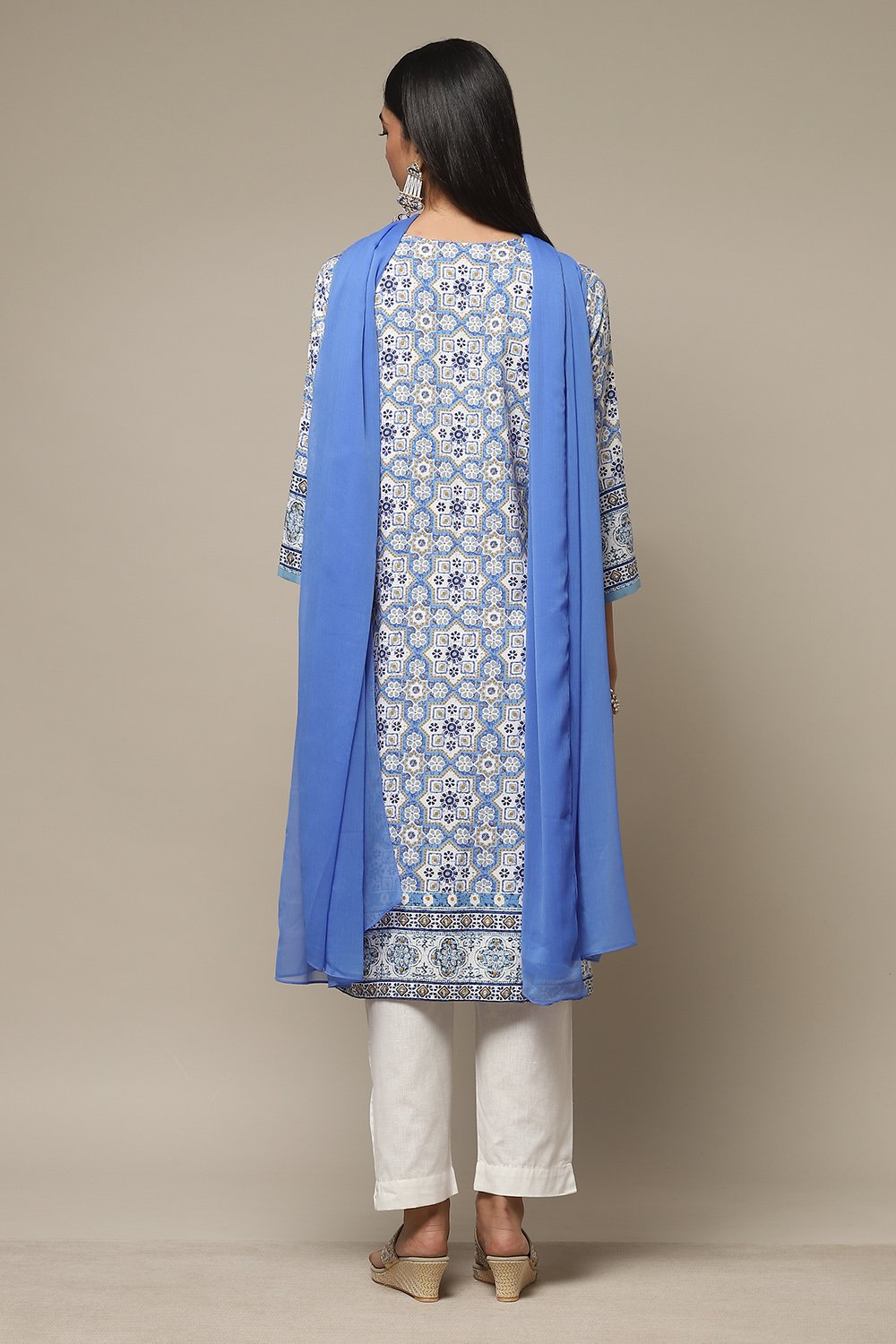 Blue Rayon Straight Kurta Pant Suit Set image number 2