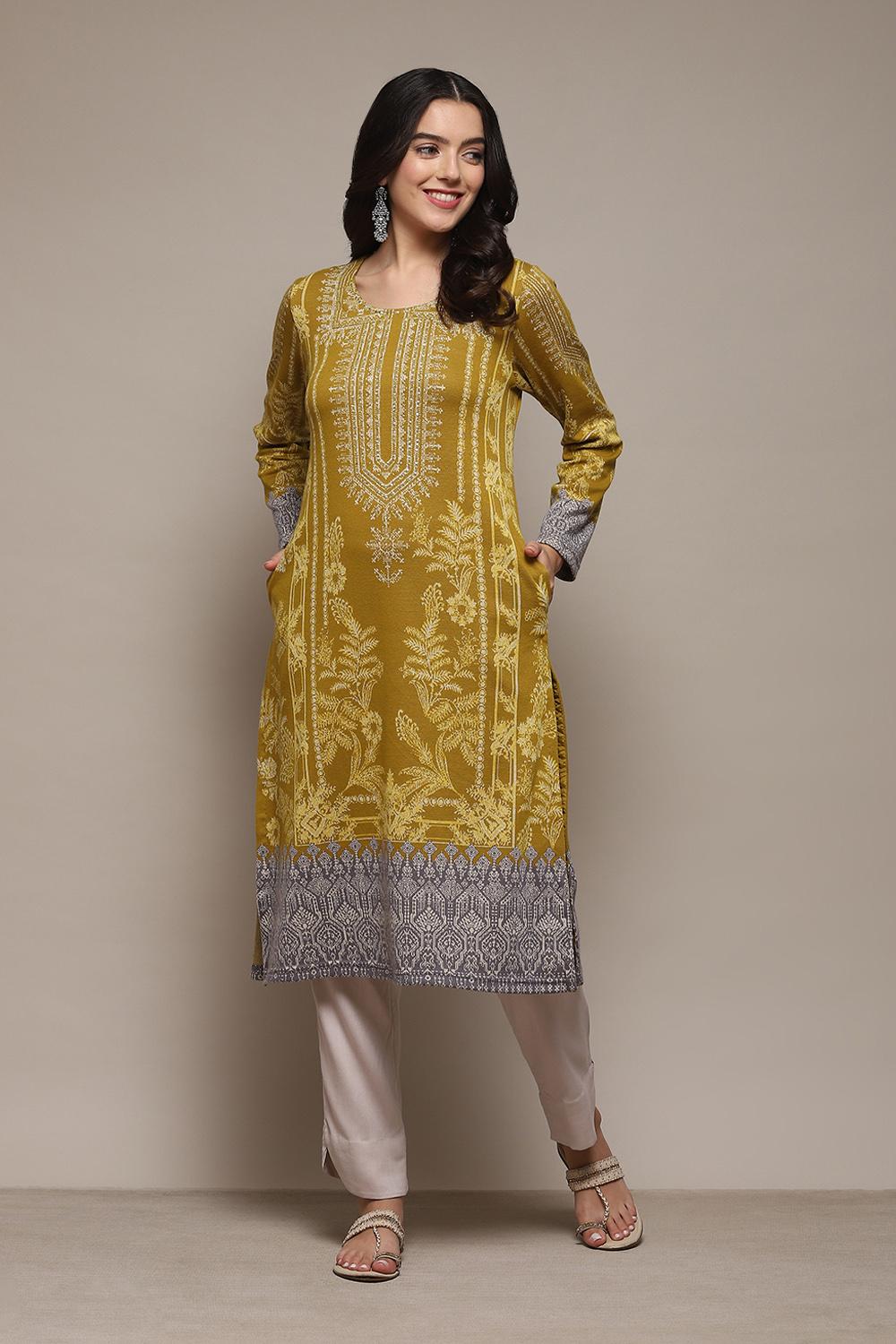 Mustard Poly Cotton Straight Yarndyed Kurta image number 5