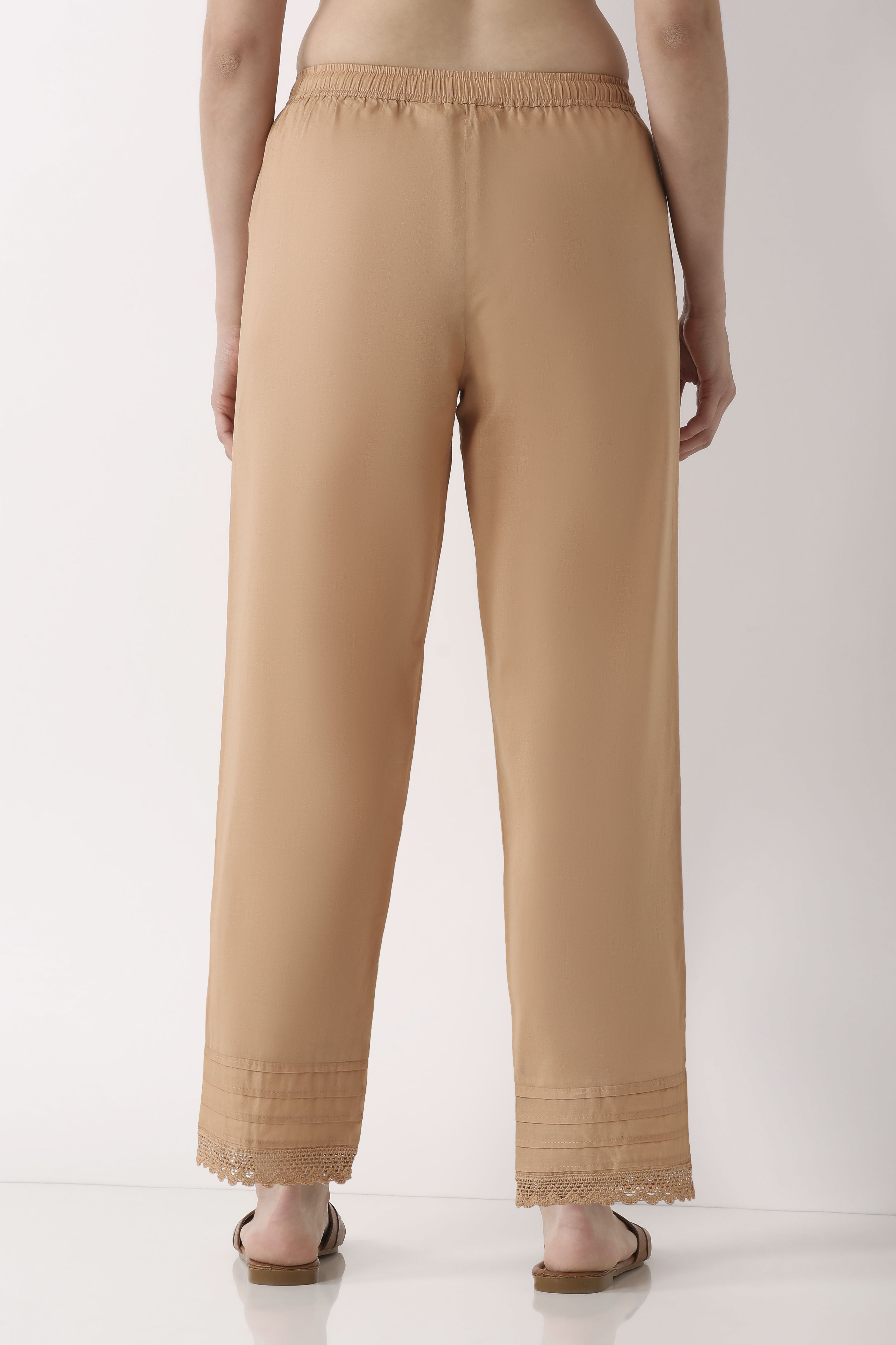 Beige Cotton Relaxed Dyed Pants image number 5