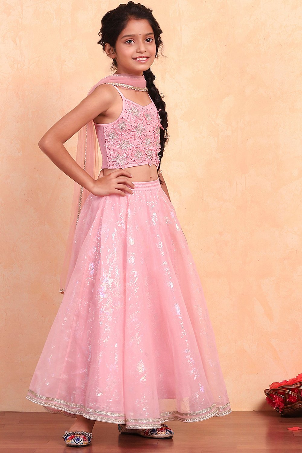 Pastel Pink Shantoon Blouse Lehenga Set image number 5