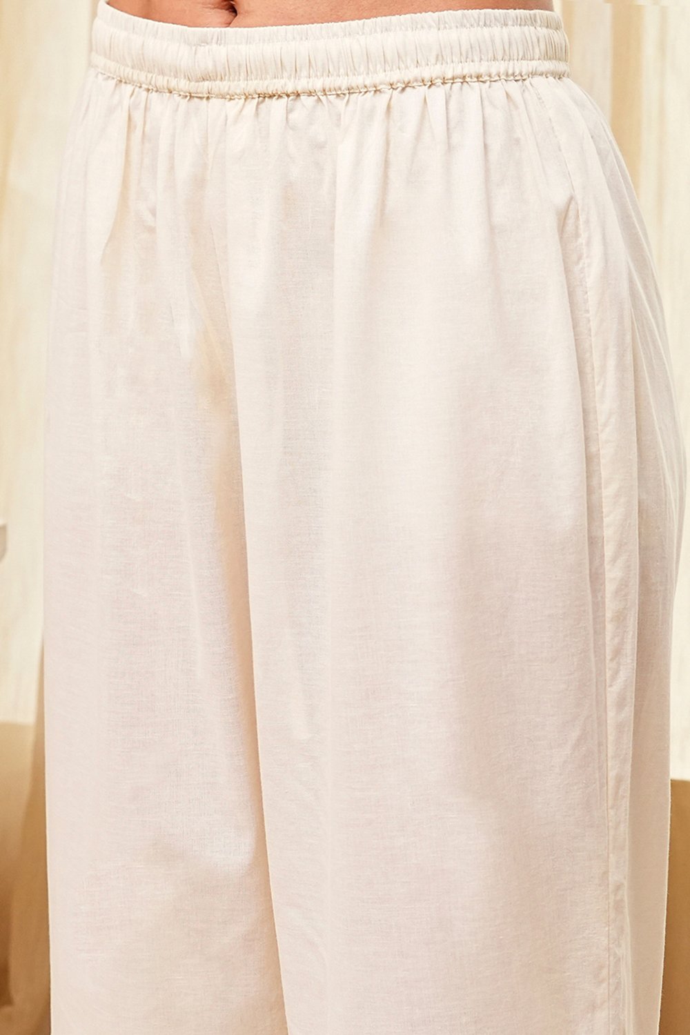 Off-White Cotton Embroidered Gathered Suit Set image number 2