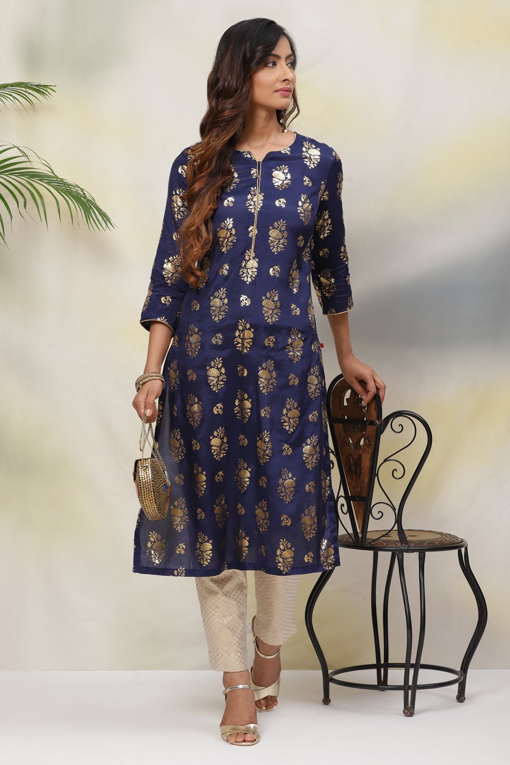 Teal Straight Viscose Kurta image number 0